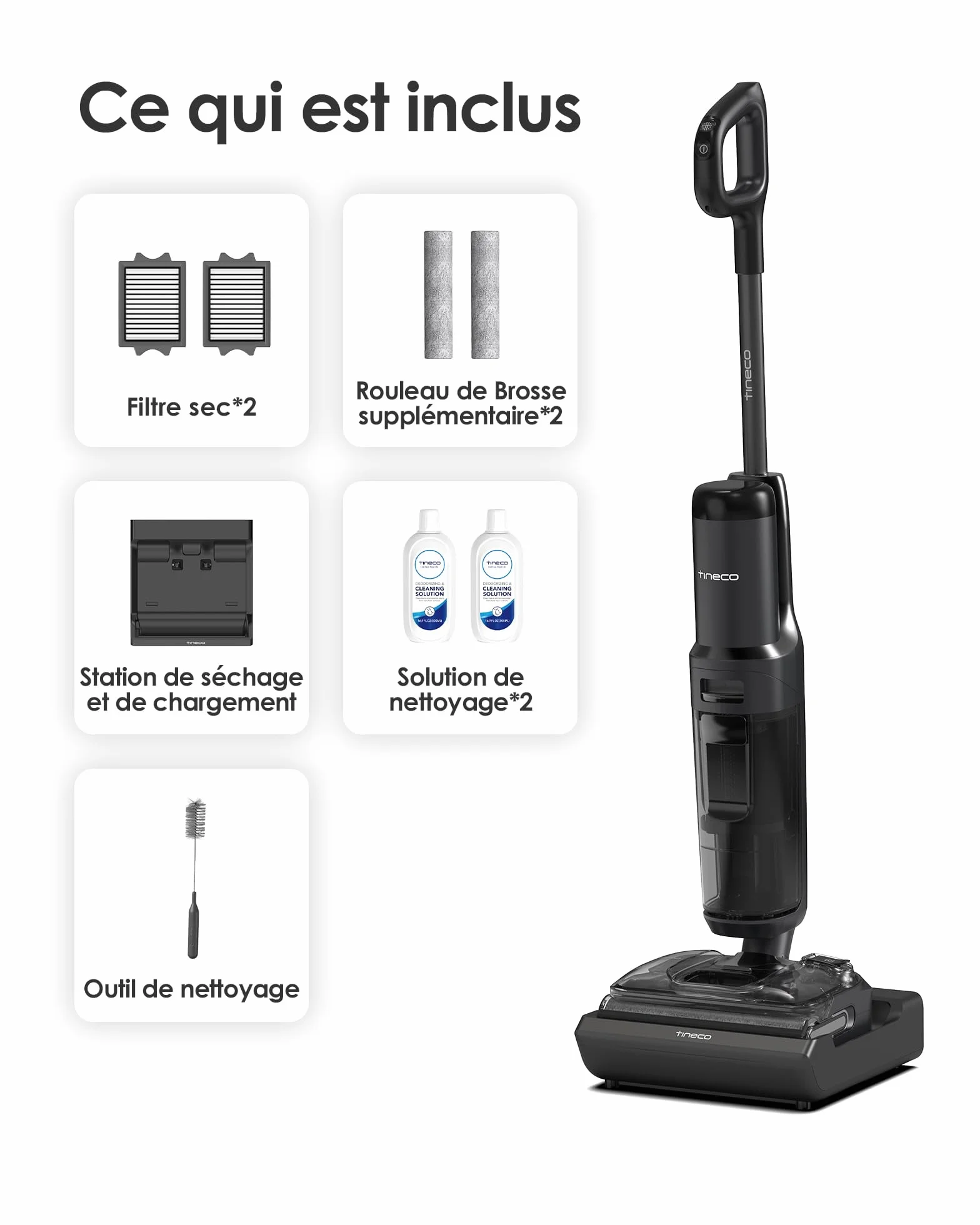 Tineco Floor One S7 Stretch Ultra Aspirateur Laveur Balai sans Fil Anti-emmêlage Plat 180° Autonomie 50 Minutes Auto-Nettoyage Flashdry 85°C