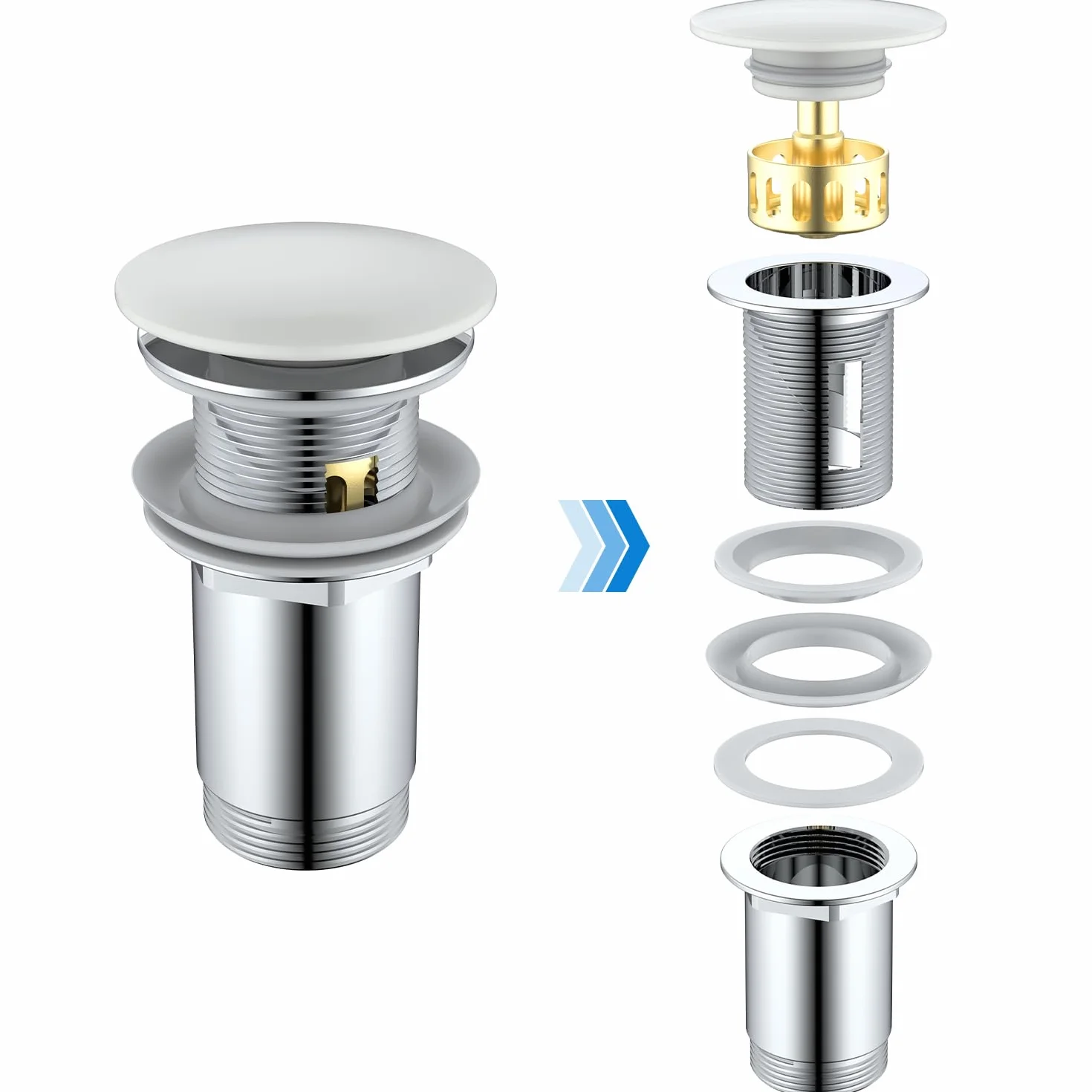Bonde de Lavabo Blanc Céramique Clic Clac avec Panier Filtrant, Universel G 1 1/4