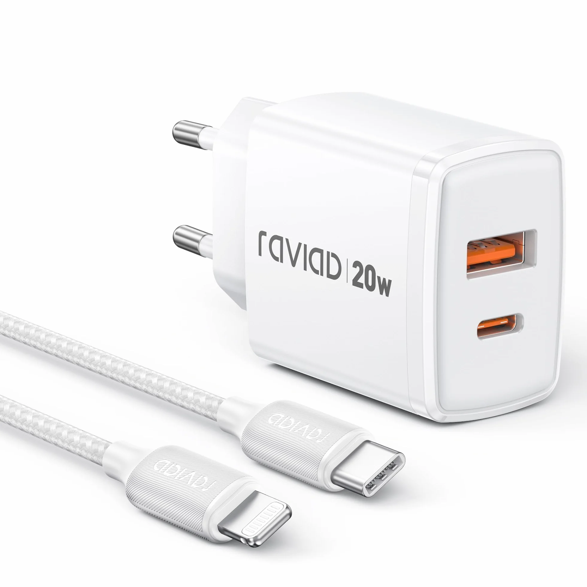 RAVIAD Kabel Do iPhone'a I Szybka Ładowarka Sieciowa [Certyfikat Mfi] Ładowarka 20W do iPhone'a, Kabel Usb-C Na Lightning 2M Z Zasilaczem Sieciowym do iPhone 14 Pro Max 13 Plus 12 11 Se X iPad