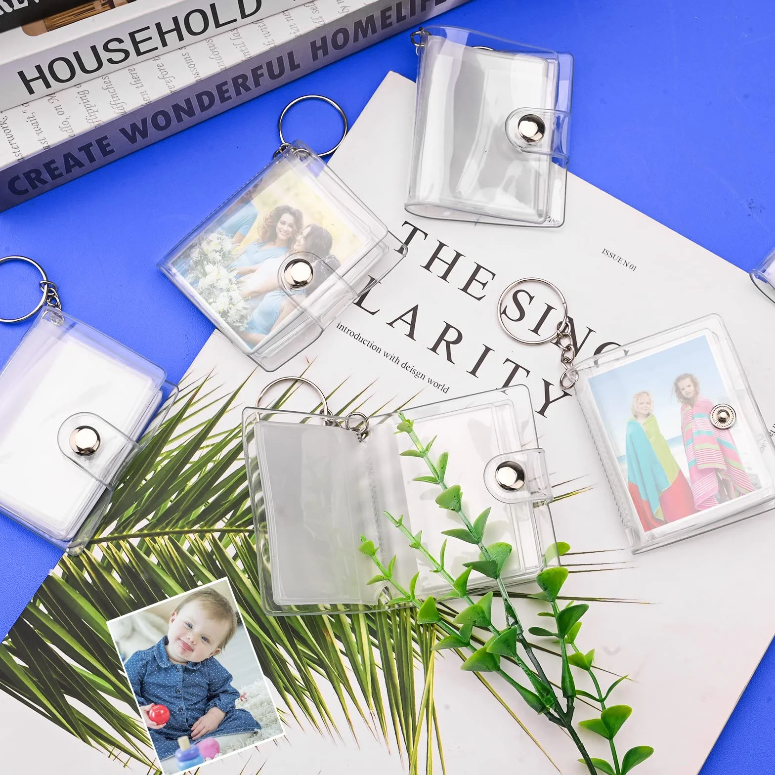 Lot de 9 mini porte-clés album photo 5,1 cm 20 poches transparent avec anneau fendu pour cartes
