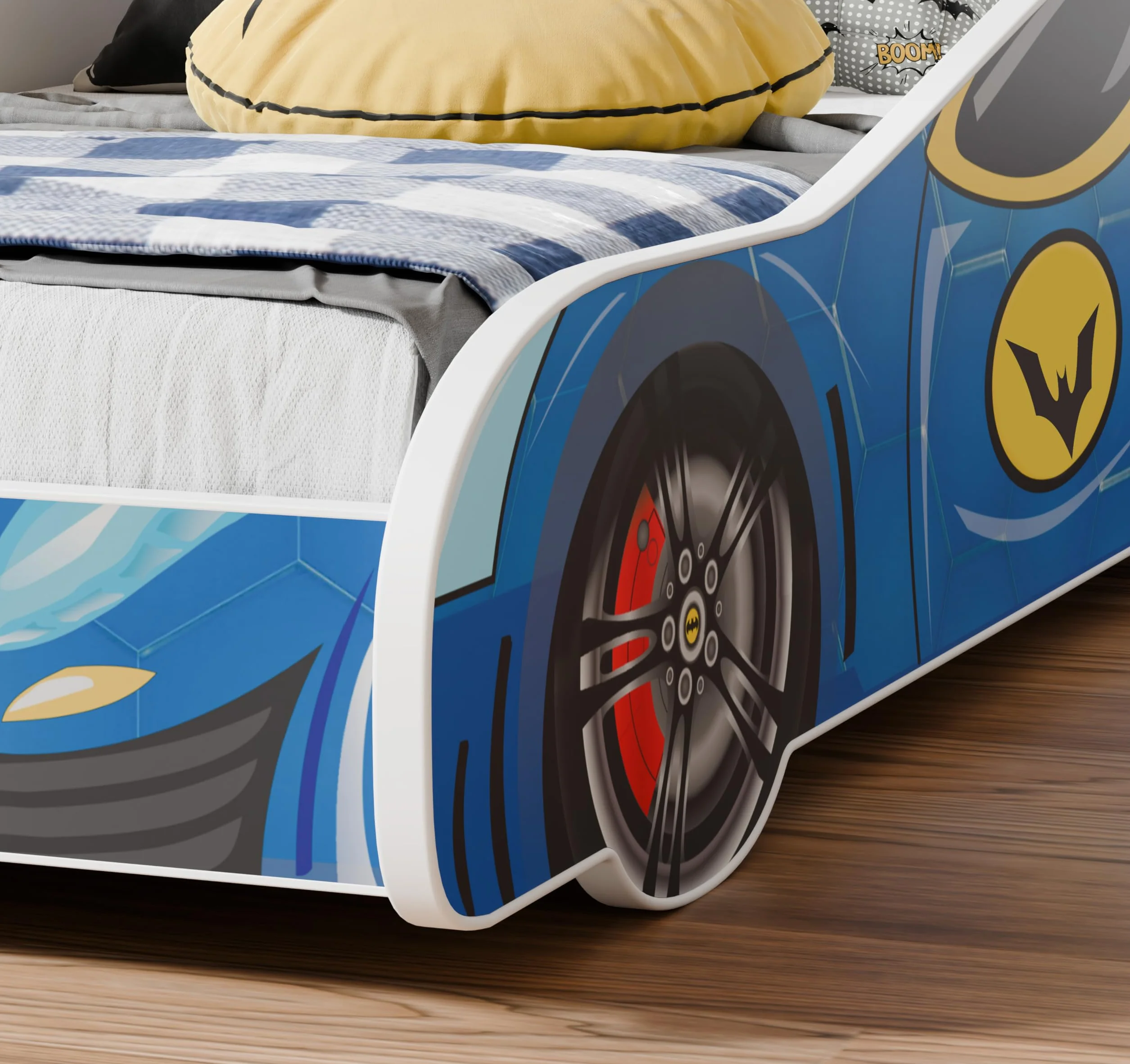 KOBI Lit Enfant Spider Bat Car | Multicolore | Thème Super-héros | Lit Enfants Garcon Fille | avec Sommie (BATCAR, 160x80)