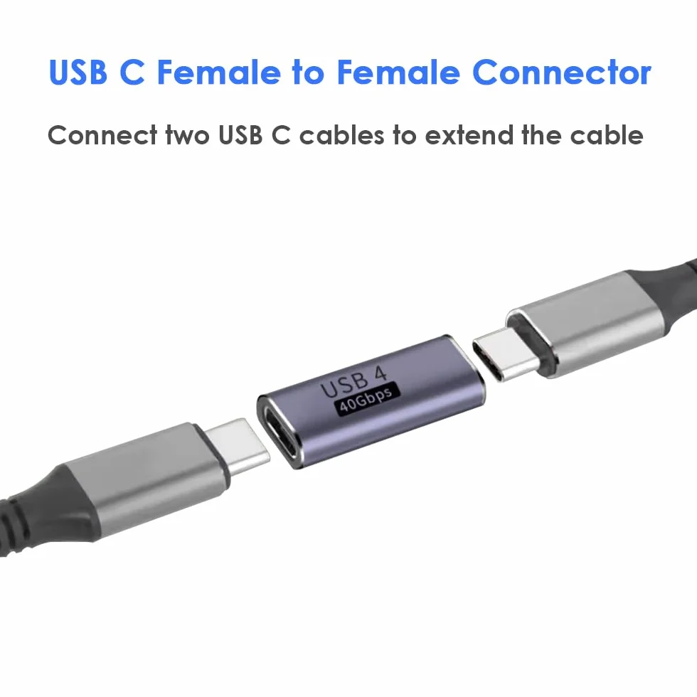 Adapter USB C do gniazda, złącze USB C, przedłużacz USB typu C, obsługuje transmisję 40 Gbit/s, ładowanie 100 W, 8 K/60 Hz, kompatybilny z Thunderbolt 4/3, MacBook Pro/Air i wieloma innymi