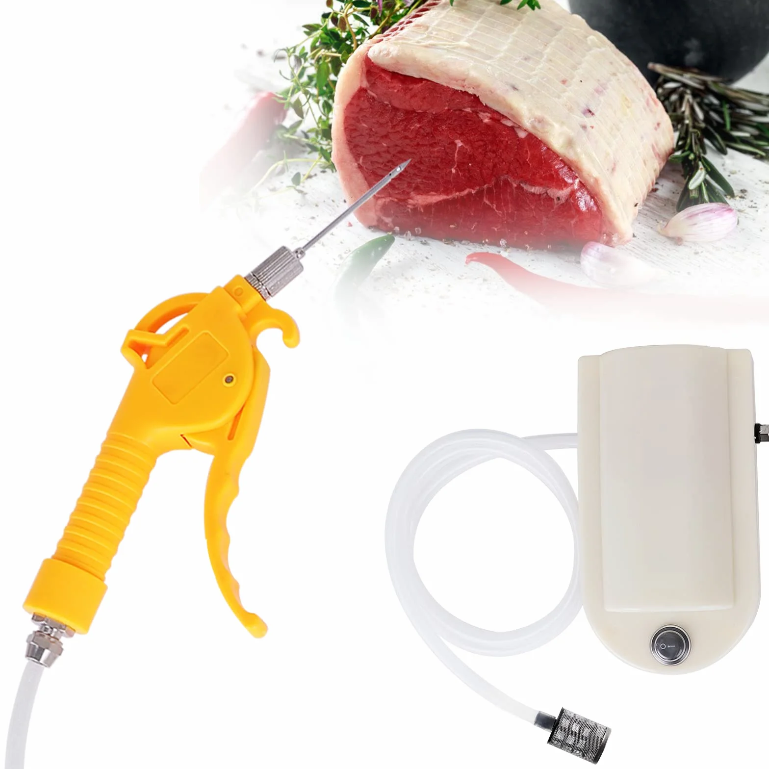 MXBAOHENG Injecteur de Viande Électrique 50W Marinade Automatique Seringue Viande 10 Aiguilles Inox Rôtir Dinde Porc Bœuf