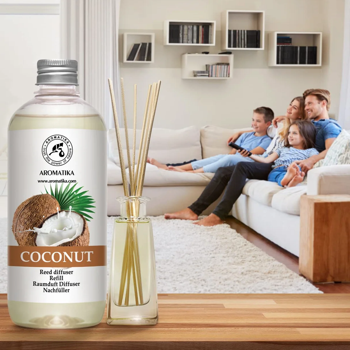 Recharge Diffuseur Parfum Coco 500ml - Reed Diffuser Refill - Assainisseur d'Air Longue Durée