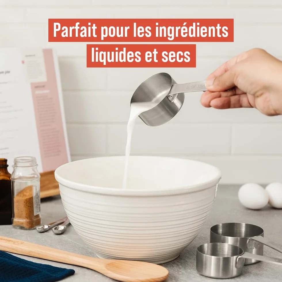 Lot de 7 Cuillère Doseuse en Acier Inoxydable - Tasse et Cuillère Mesure de Cuisine pour Ingrédients Secs ou Liquides