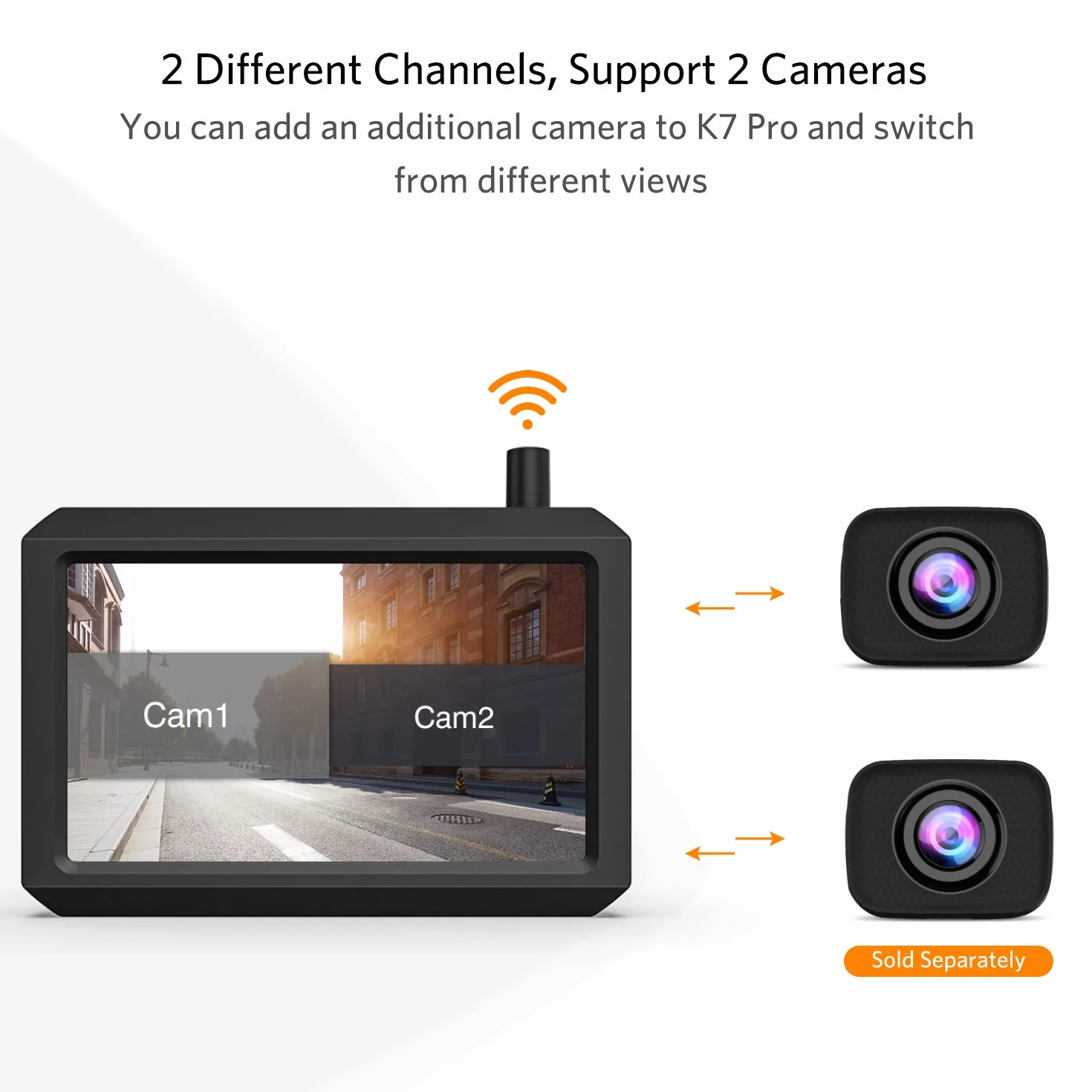 K7PRO Cyfrowa, Bezprzewodowa Kamera Cofania, Zestaw ObsłUguje 2 Kamery, Radiowa Kamera Cofania Ze Stabilnym SygnałEm, Monitor Hd 5", Bezprzewodowa Kamera Cofania Z Wodoodporną Kamerą Ip68, Nocna Wizja