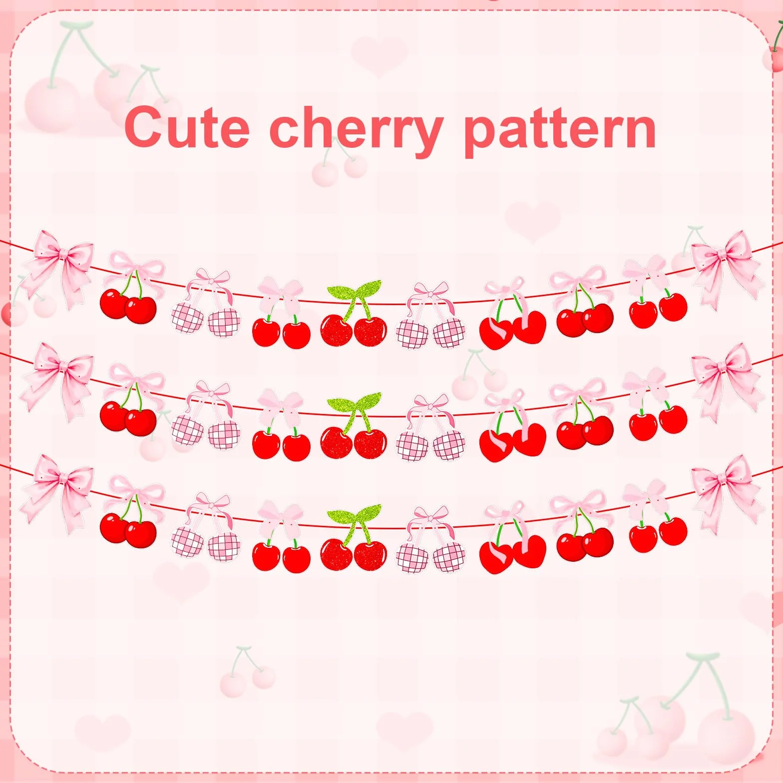 Lyreh 3pcs Banderoles Cerises Décoration Fête Thème Cerises pour Noël Anniversaire Mariage