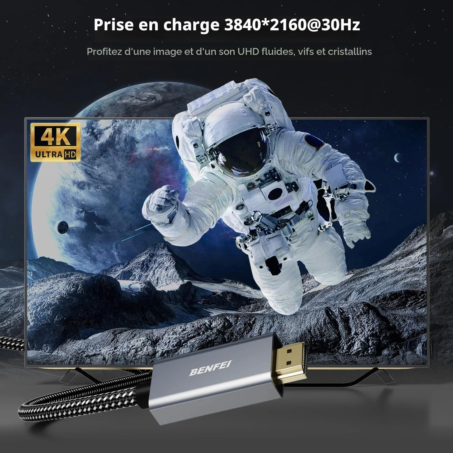 BENFEI Câble DisplayPort vers HDMI 1.8M, Aluminium Nylon Tressé, Unidirectionnel