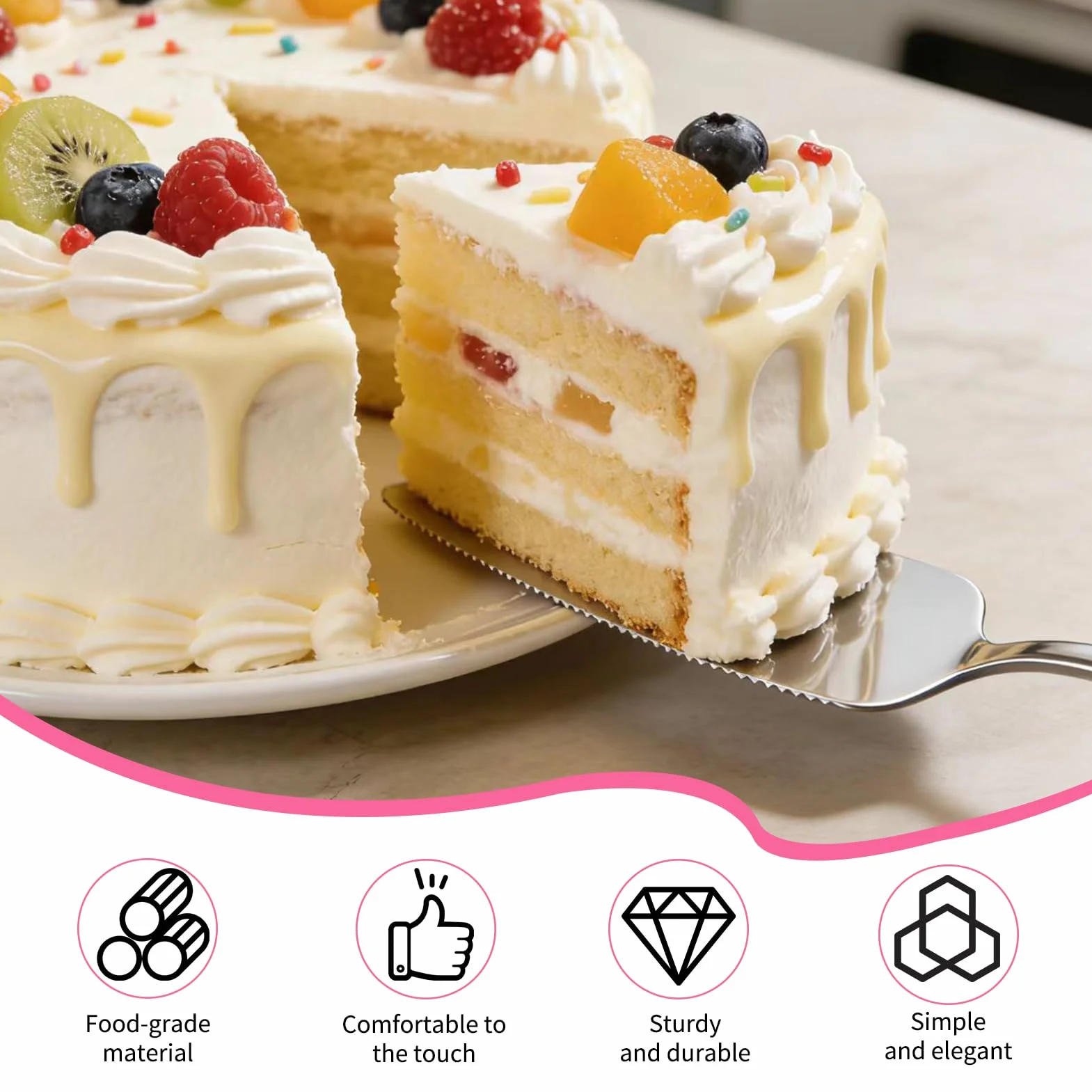 Pelle à Tarte en Acier Inoxydable 23 cm, Pelle a Gateau Inox, Lavable Lave-vaisselle