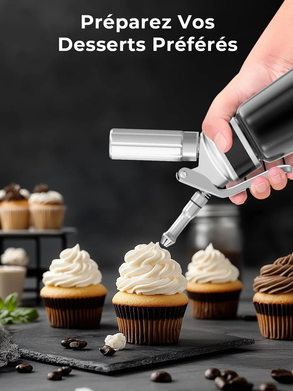 Professionnel Distributeur Crème Fouettée Aluminium 500 ml Siphon Anti-Fuite 3 Embouts Décoration Qualité Alimentaire