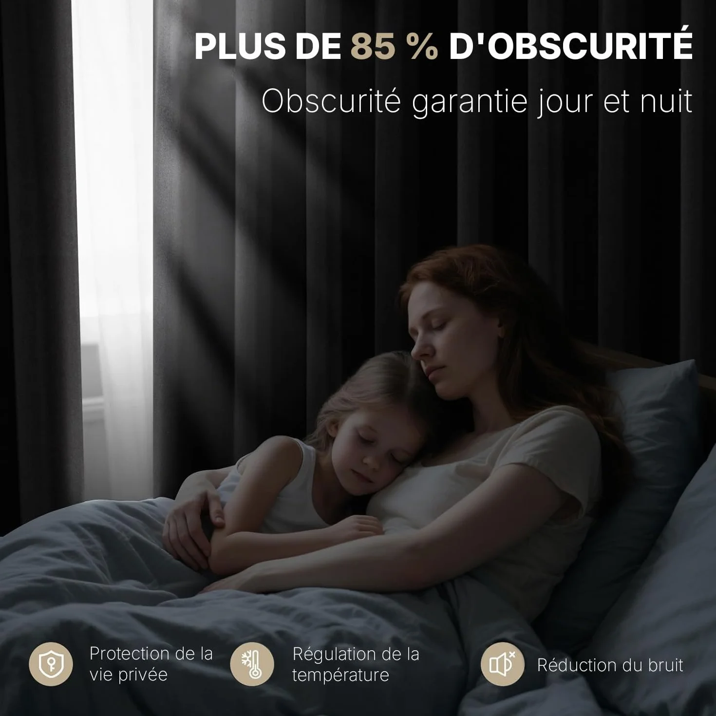 Joydeco Rideau Occultant 2 Pièces L 140 x H 145 Gris Foncé Anti Chaleur Anti UV Isolation Lumière