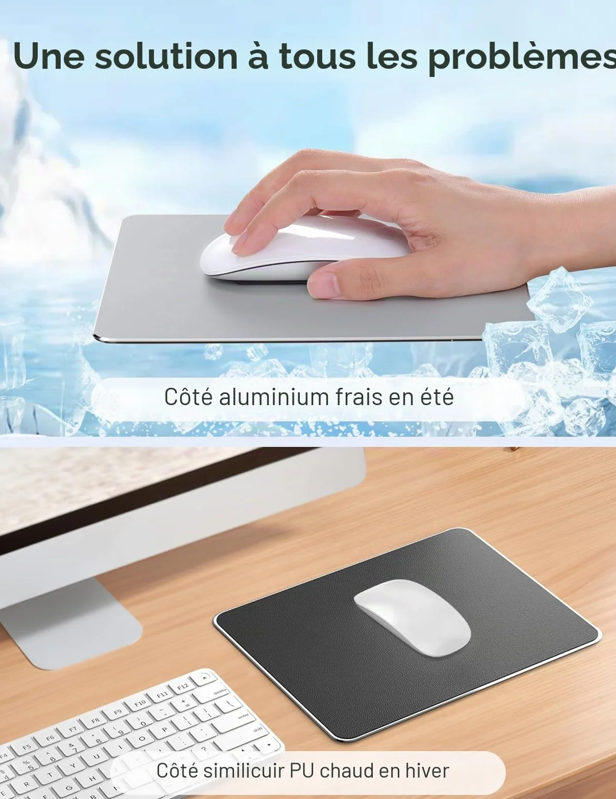 VAYDEER Tapis de Souris Rigide Double Face Aluminium 23x18 cm Argenté Jeux Bureau