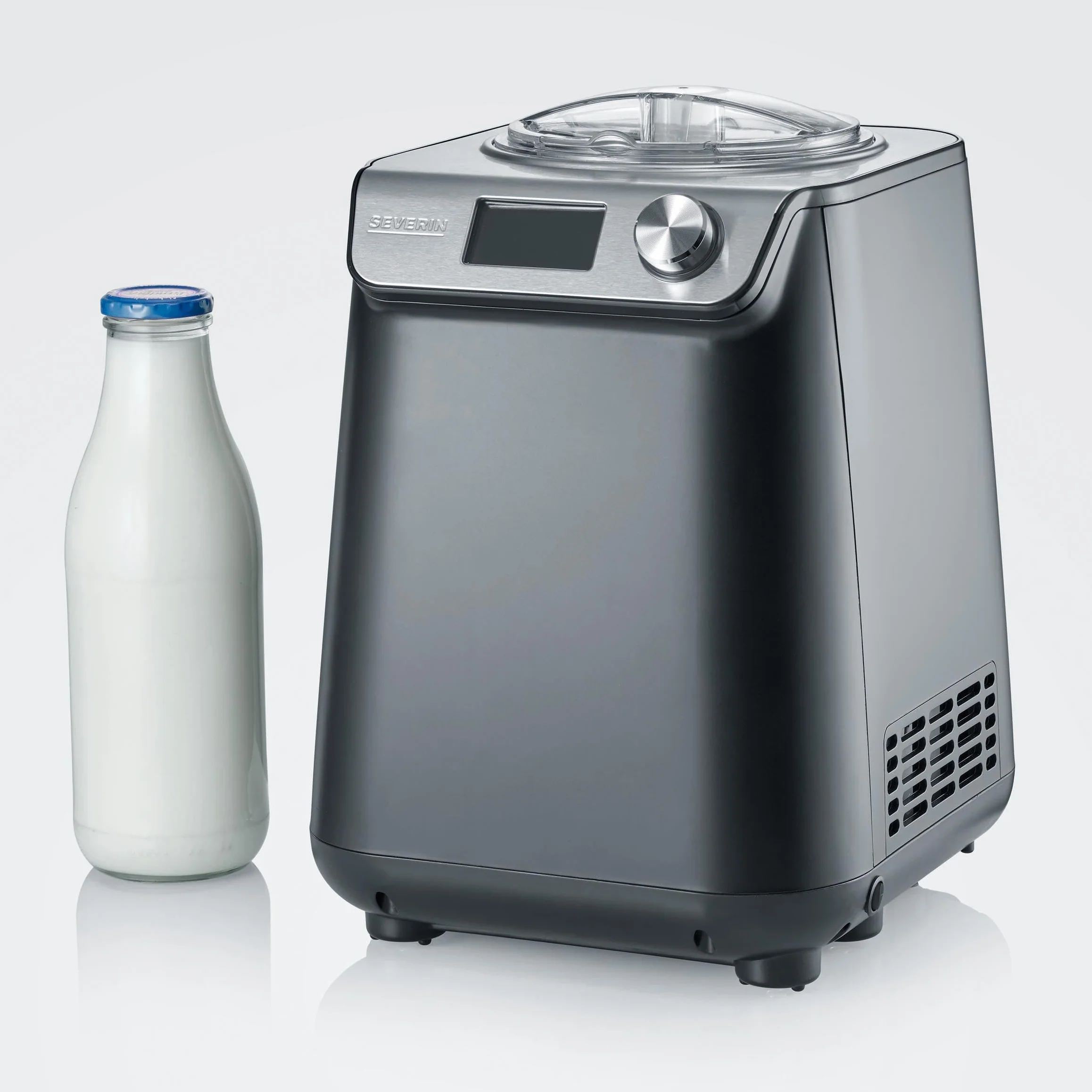 SEVERIN Sorbetière 2-en-1 Compacte 135 W, Sorbetière électrique et yaourtière d'une capacité 1,2 L, Machine à glace avec livre de recettes, noir, EZ 7407