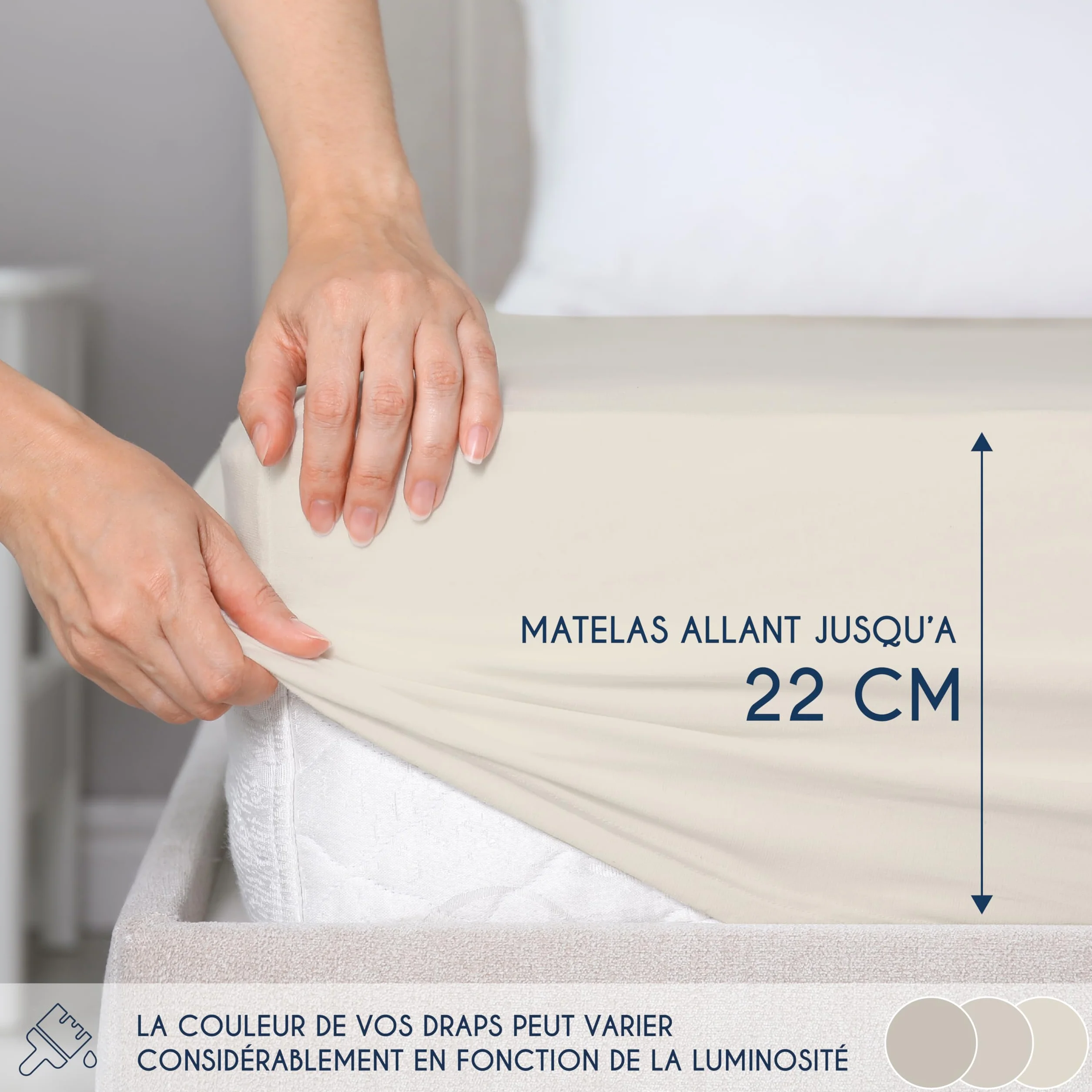 Dreamzie Drap Housse 140x190/200 Beige 100% Jersey Coton Certifié Oeko Tex
