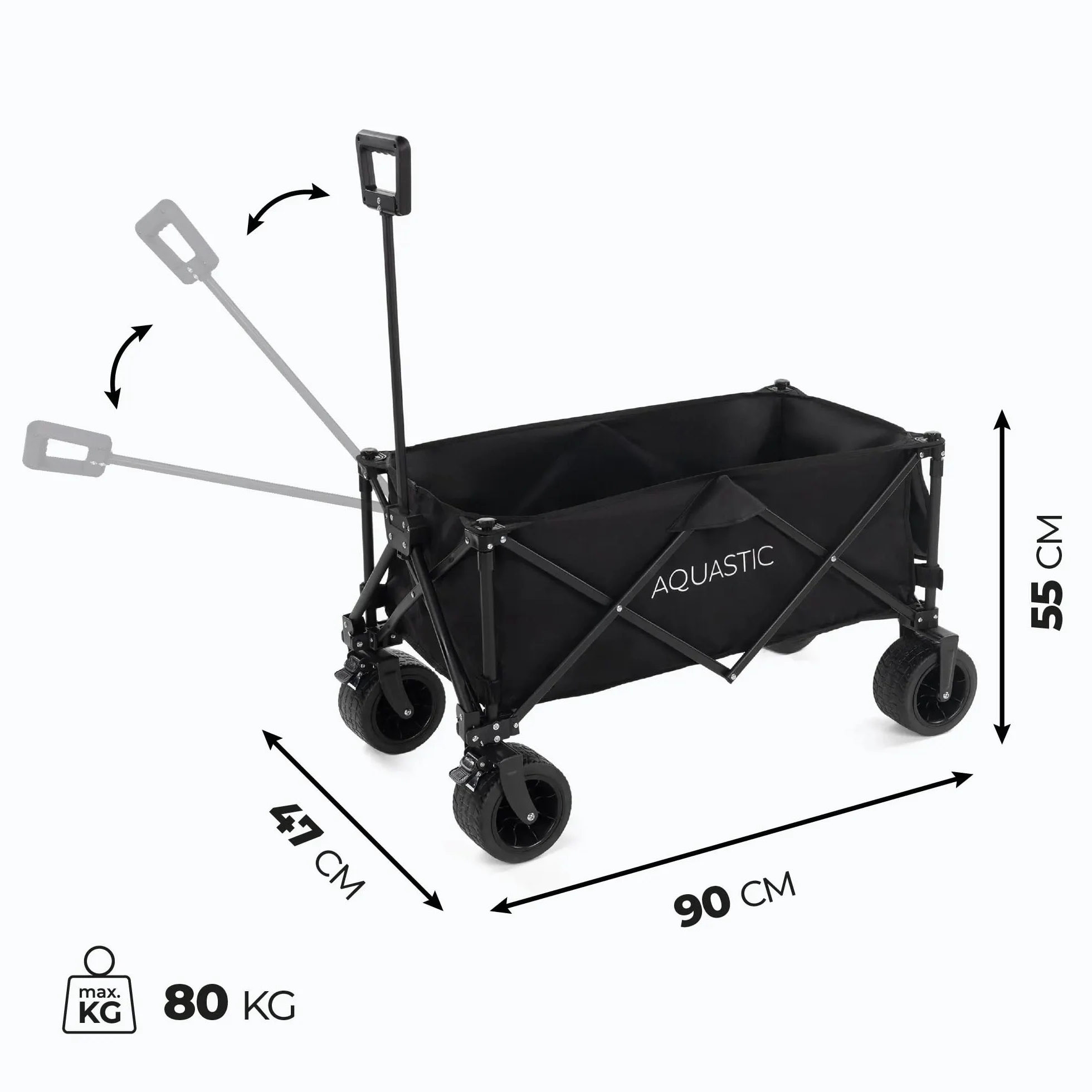 Aquastic Chariot Pliant Caro 90x47x55 cm Chariot De Transport Durable Grandes Roues 127L Noir