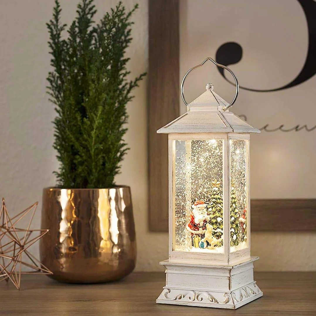 Konstsmide LED Snow Globe Lantern "Santa Dog and Tree Scene", Water Filled/Water Spinner/Indoor Use (IP20) with 5 Hour Timer/Battery Operated: 3xC 1.5V (excl.)/Christmas Lantern 1 Warm White Diodes