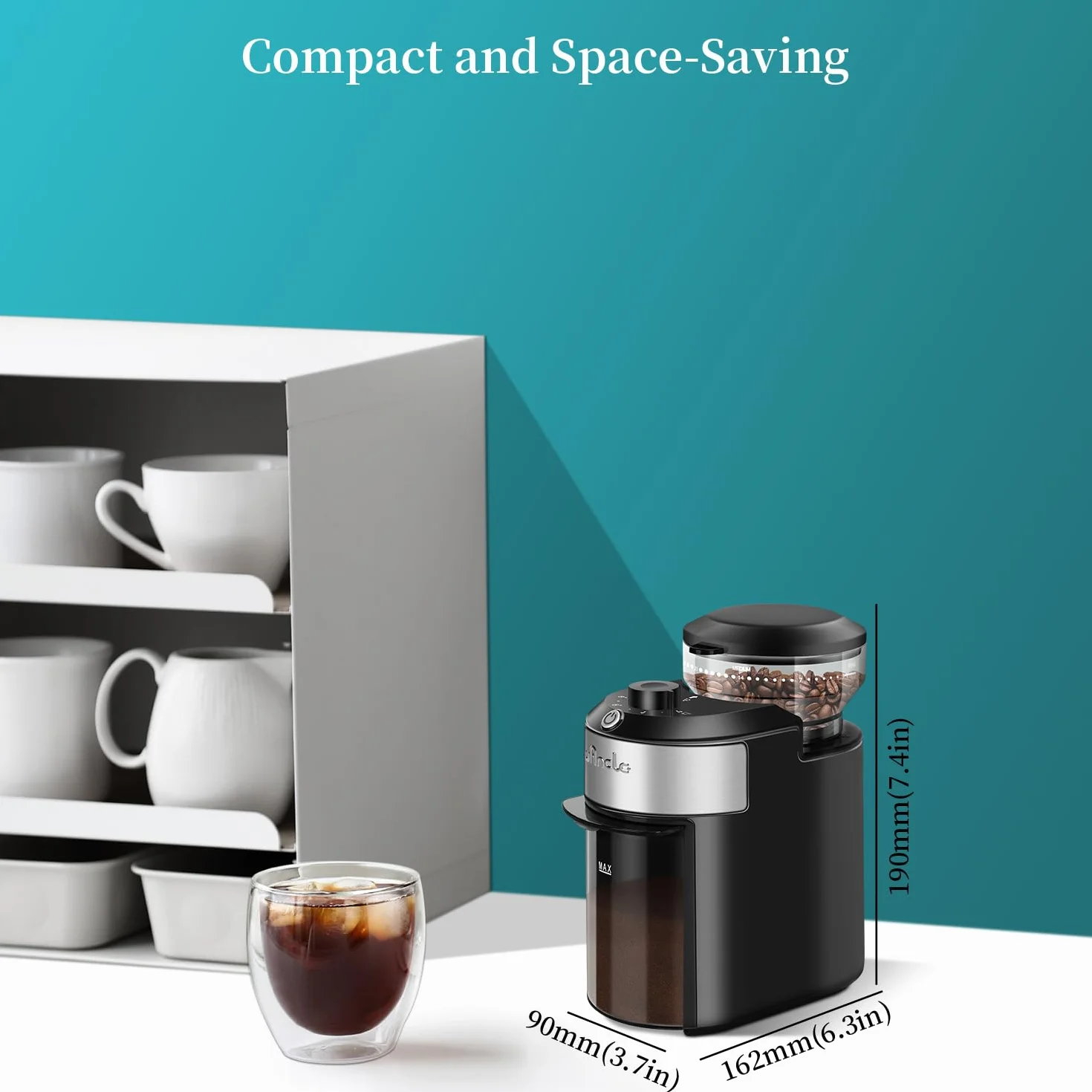 Moulin à café Wancle avec meule et 28 réglages, mouture précise pour une capacité de 2 à 12 tasses, facile à nettoyer, design compact et gain de place, 220V