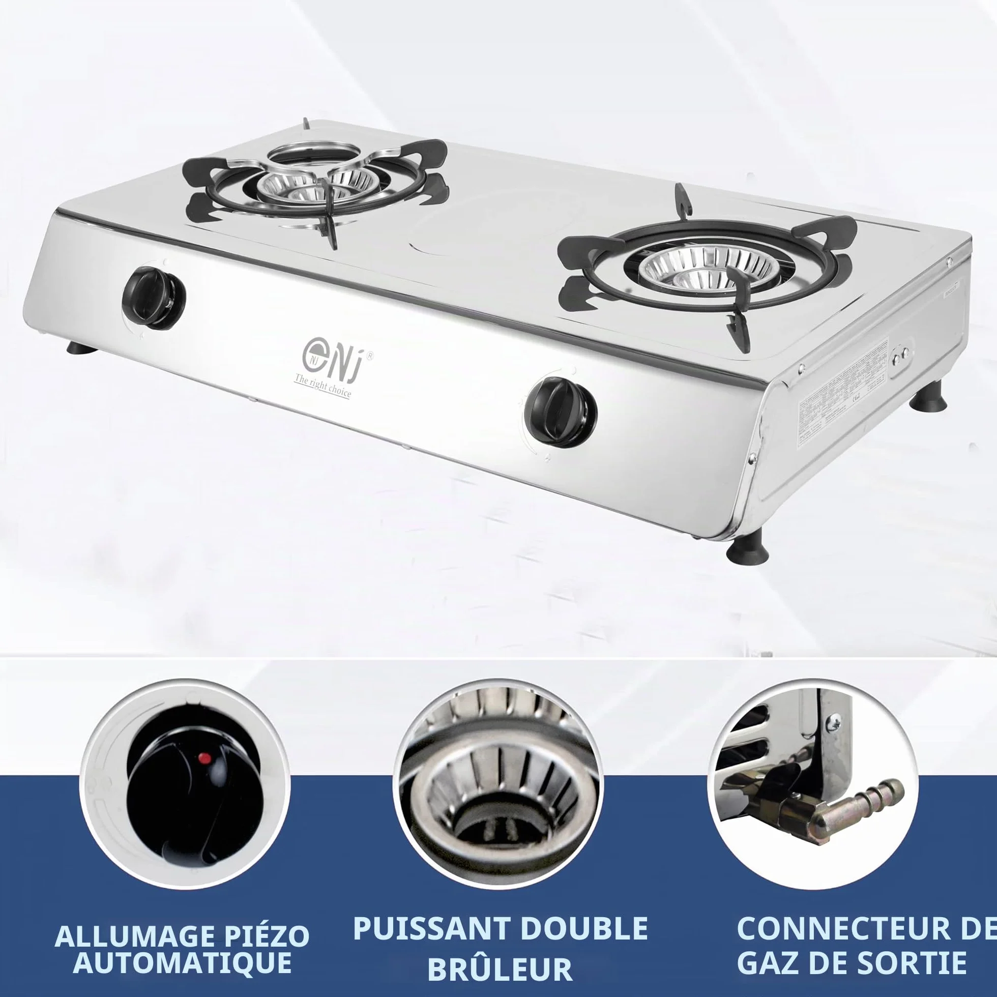 NJ-200 Réchaud à Gaz - 2 Feux Plaque de Cuisson Portable GPL 8.8kW