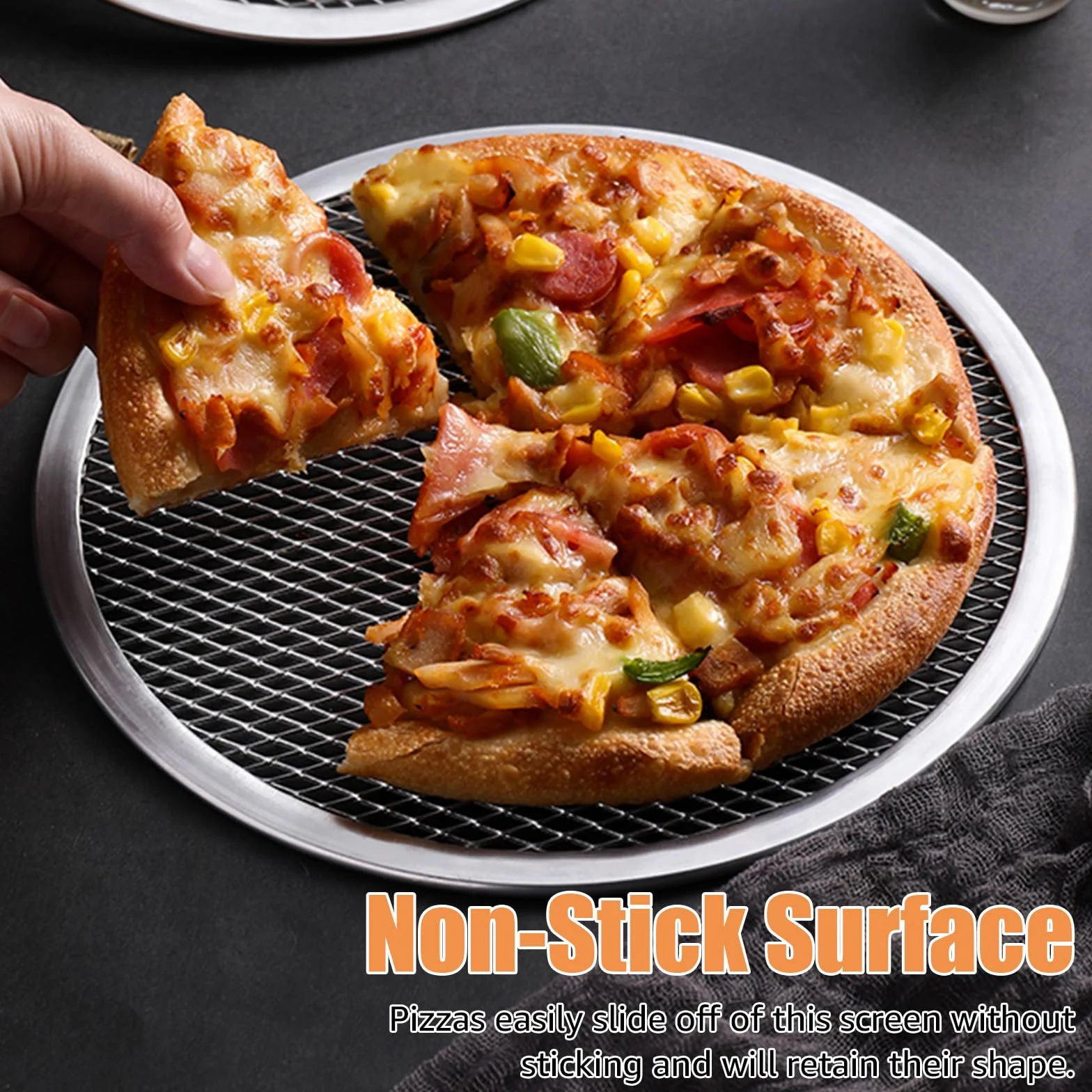 STARVAST Lot de 3 Grille à Pizza 33 CM, Plaque à Pizza en Aluminium, Plat Pizza Rond pour Pizza, Grille de Barbecue