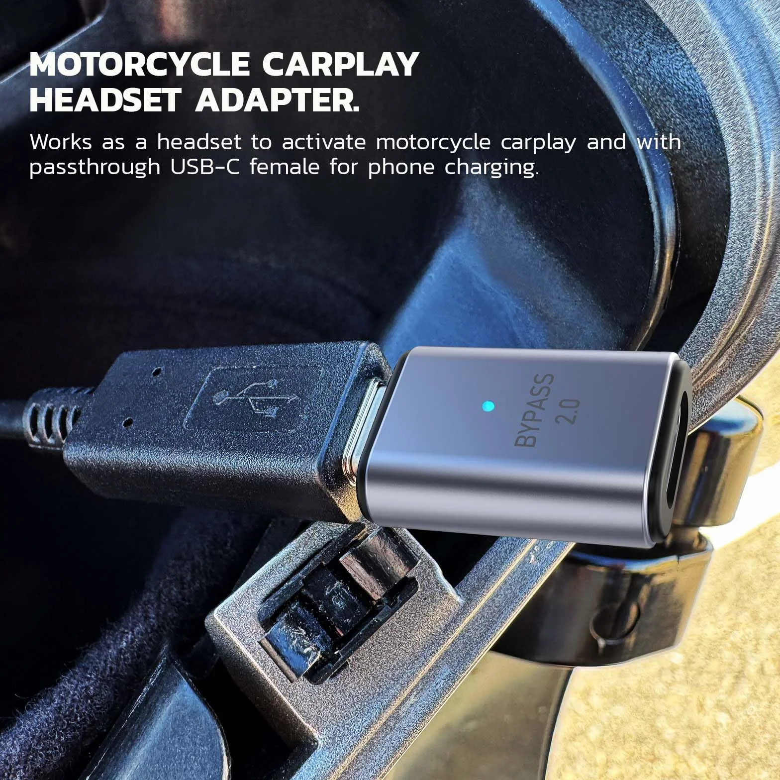 MaedHawk Bypass 2.0 Adapter słuchawkowy Bluetooth 5.4 do motocykla CarPlay z portem ładowania USB-C (szary)