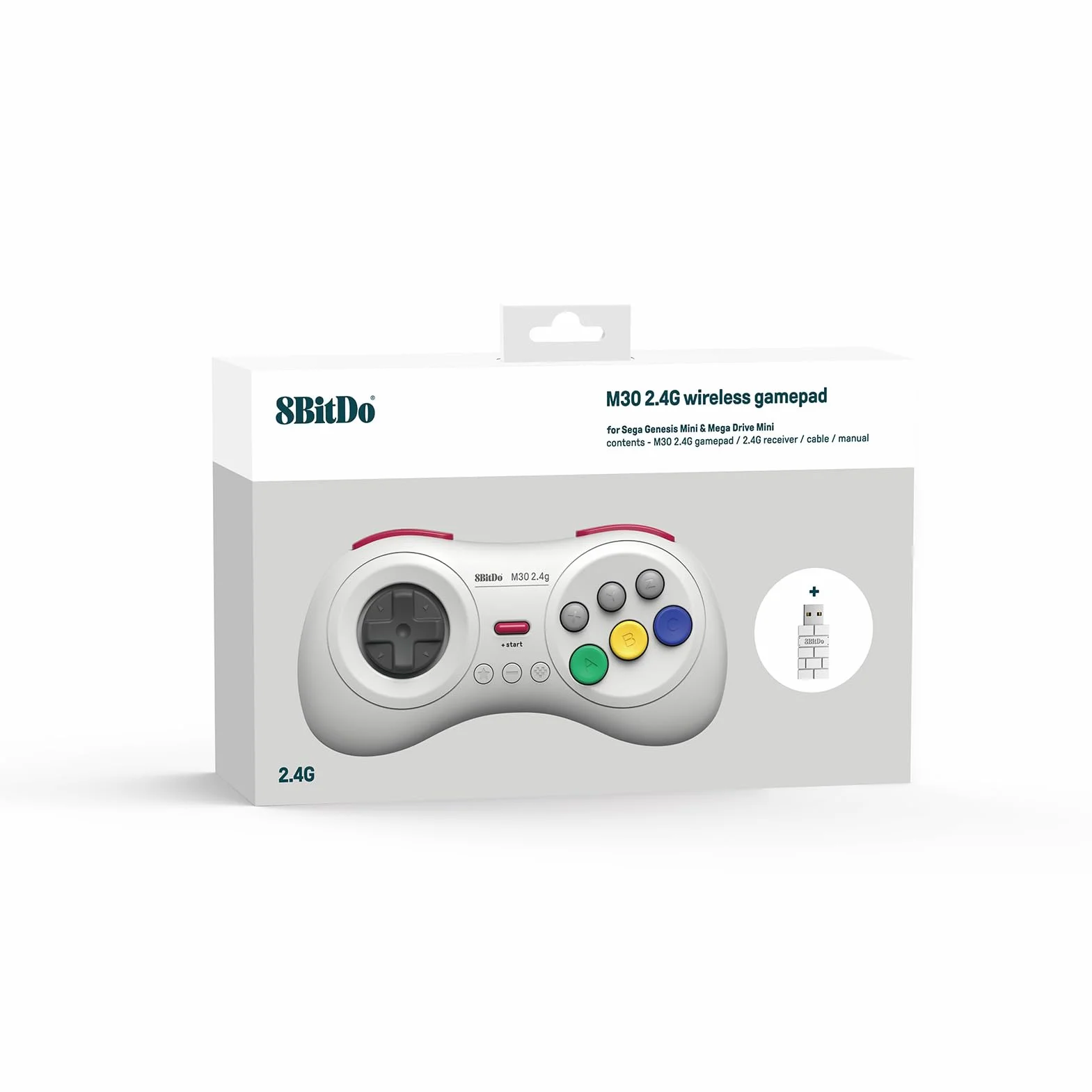 8BitDo M30 2.4G Manette sans fil 8 boutons Blanche/White Compatible Mega Drive Mini Nintendo Switch