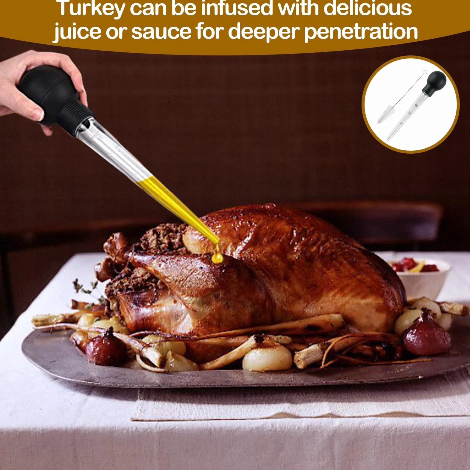 Pipette Cuisine avec Brosse de Nettoyage, 1 Pièce, Kit de Cuisson Turkey Seringue Compte-Gouttes d'Huile pour BBQ
