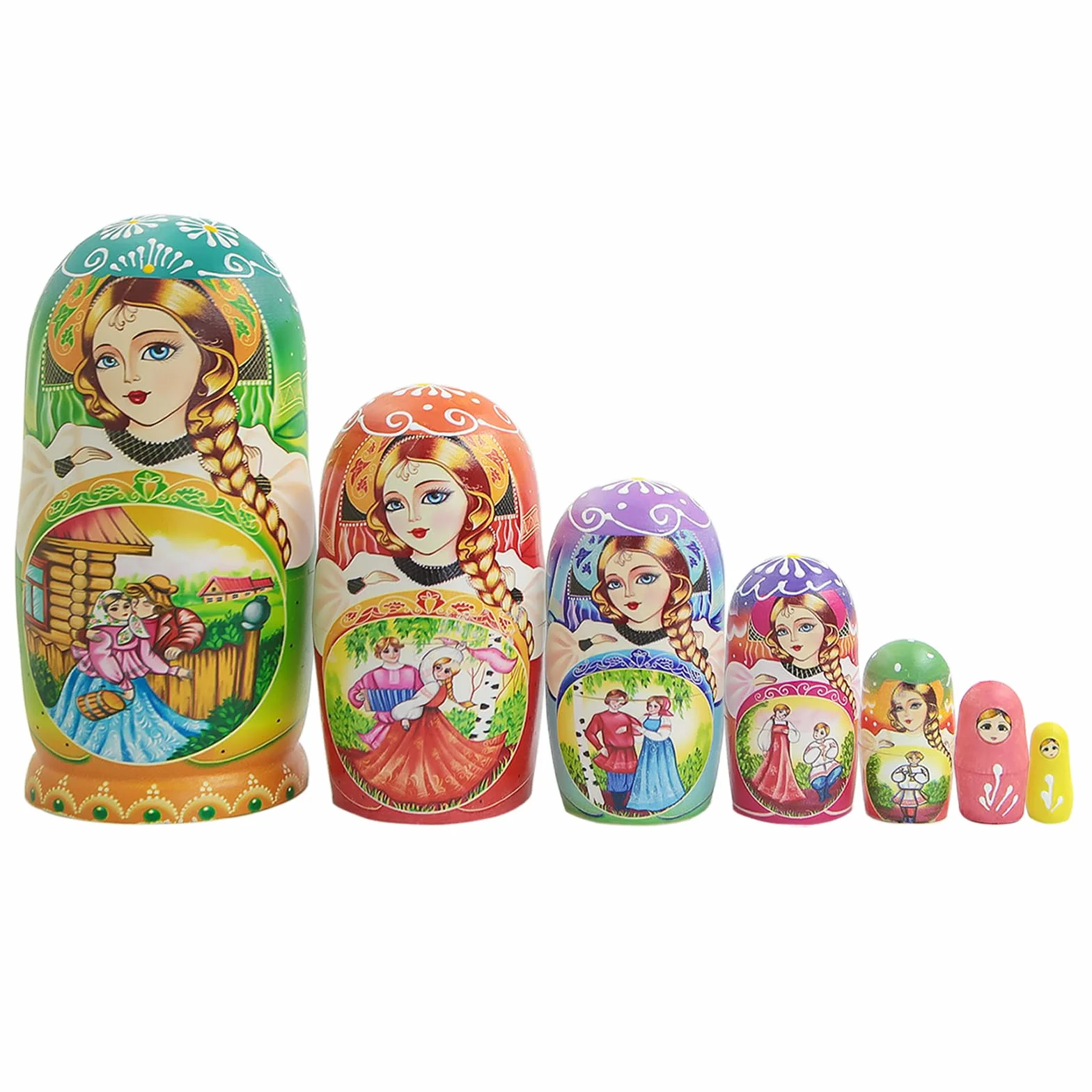 Lot de 7 poupées Matriochka multicolores en bois traditionnelles russes Babushka pour enfants