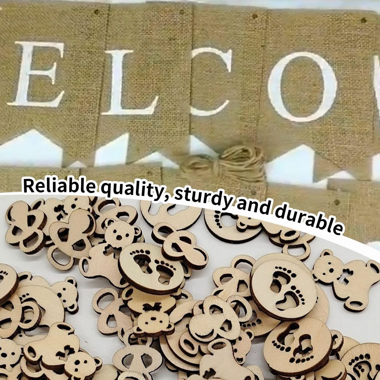 Drapeau Machaon Bannière Bienvenue Bébé Toile Jute Décoration Baby Shower 1 Pièce 50 Pièces Sciure Bois