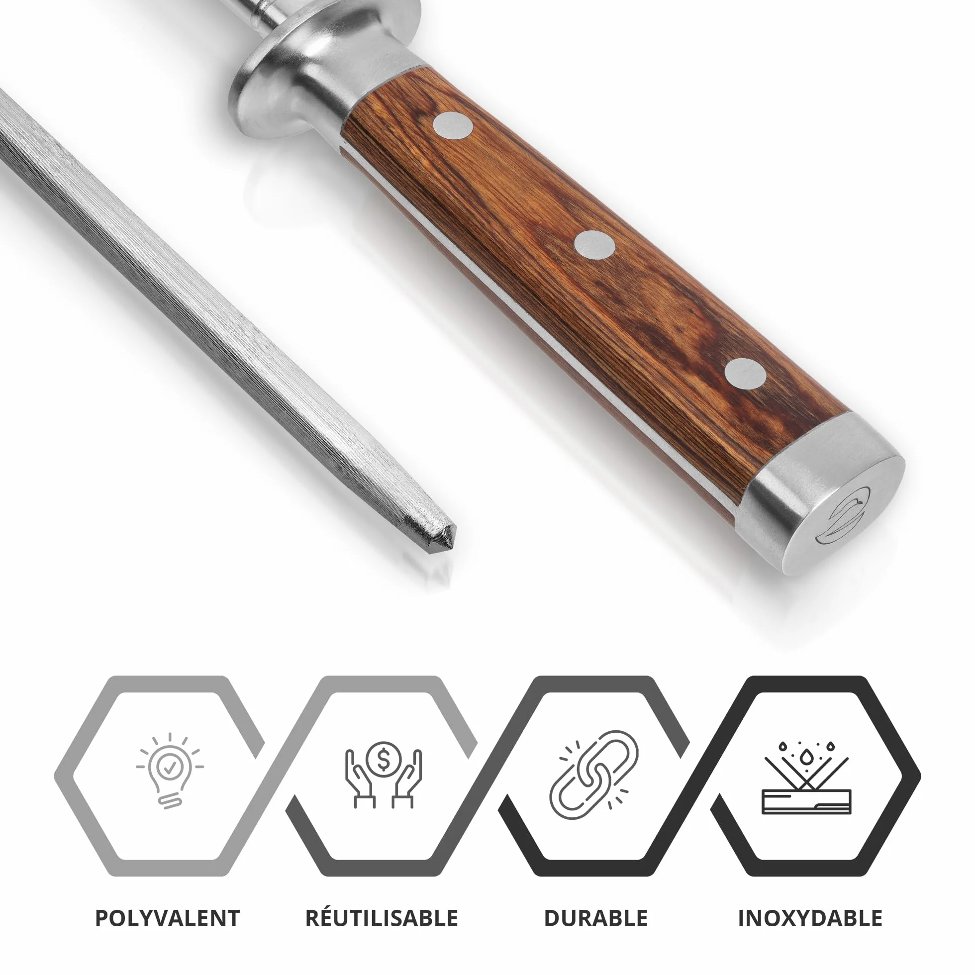 ECENCE Fusil à Aiguiser en acier inoxydable 65HRC, 39cm, cuisine professionnel