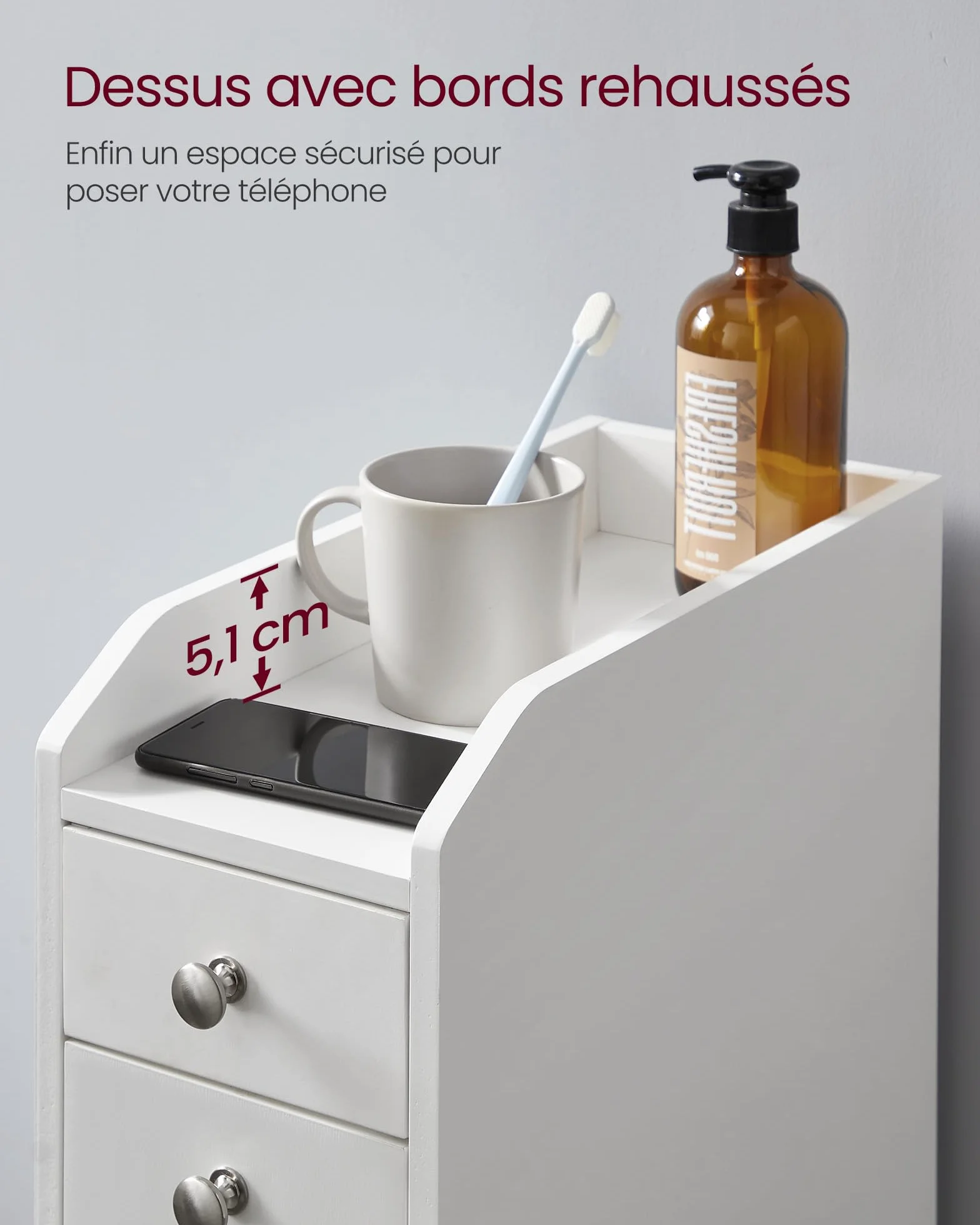 VASAGLE Petit Meuble de Salle de Bains, Placard Étroit, Petit Meuble de Rangement pour Papier Toilette, Armoire de Toilette avec Tiroir, Commode sur Pieds, pour Petits Espaces, Blanc BBC847P31