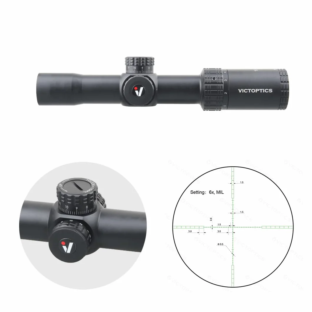 Victoptics OPSL32 S4 1,5-6 x 28 luneta celownicza do uprawiania sportu, airsoft i polowania, wiatrówka celownicza, celownik karabinowy, zakres Rifle, obszerne akcesoria