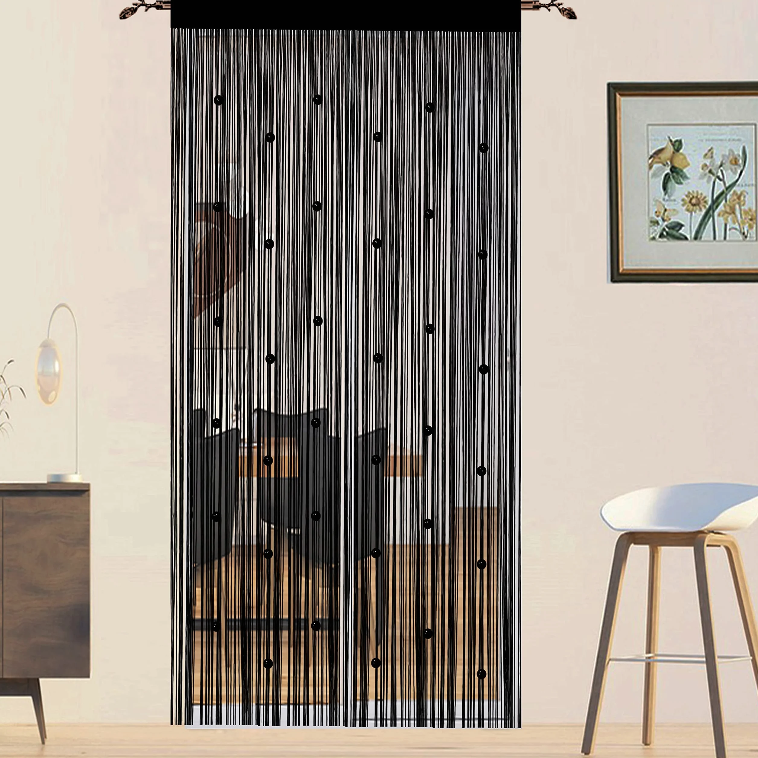 Rideau de Porte en Perles Anti Mouches Extérieur 90x200cm Noir