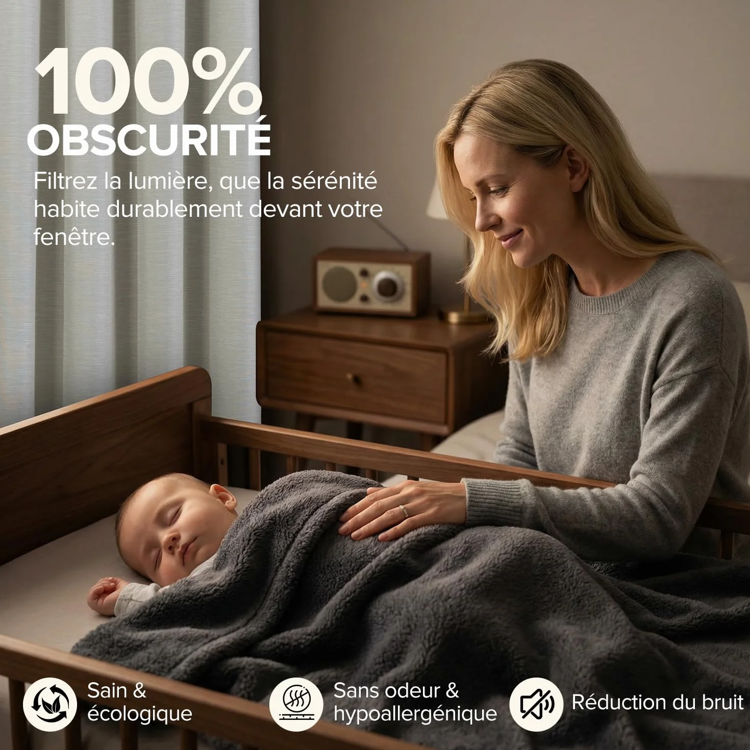 Rideaux Occultants Lin Thermique Anti Chaleur Anti Froid UV Lot de 2 140x245 Beige Clair