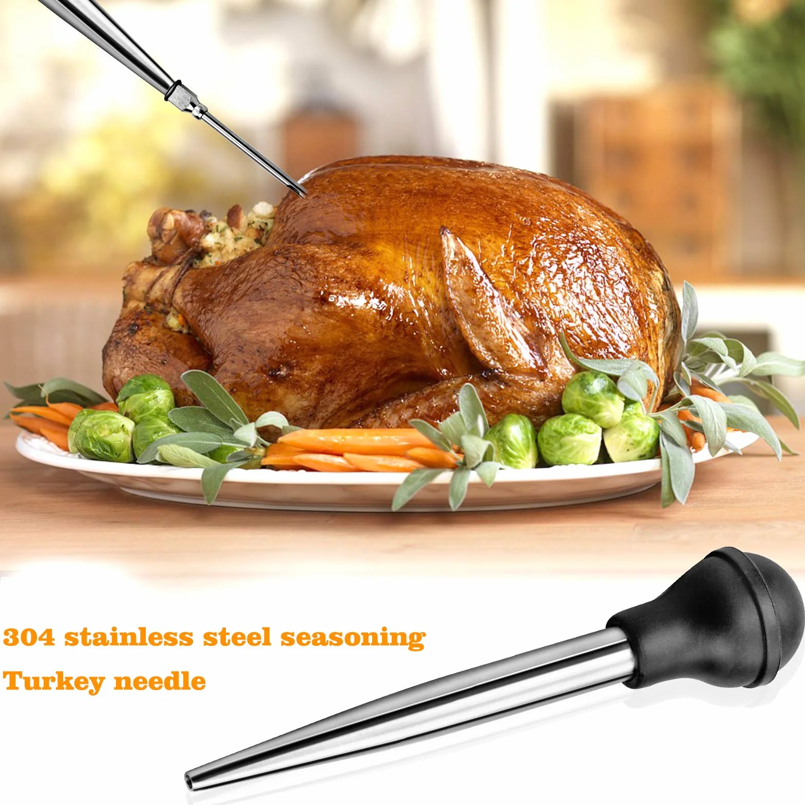 Winfred Poire à Sauce Acier Inoxydable 304 Caoutchouc Pipette Cuisine Aiguille d'Injection Brosse Nettoyage BBQ