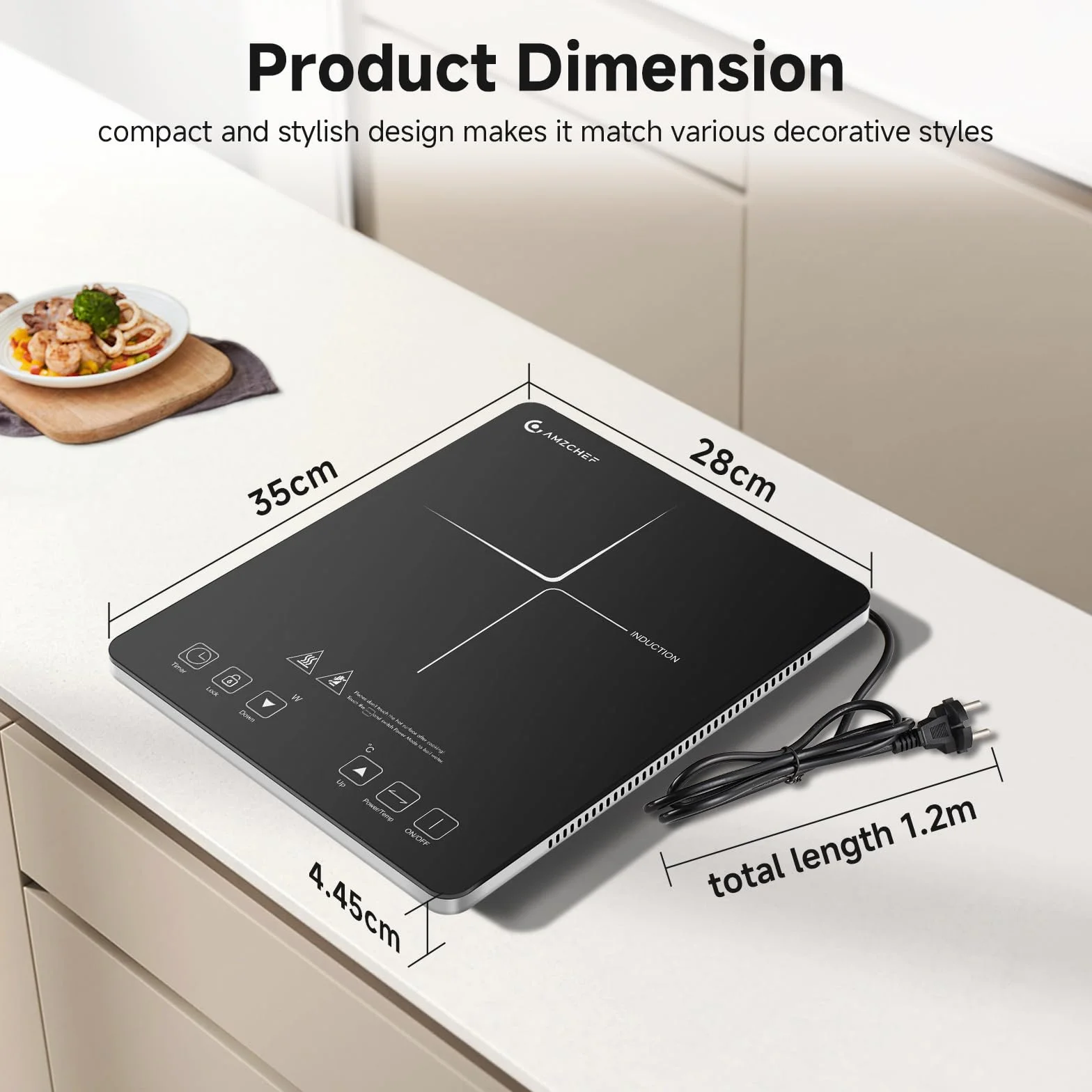 Plaque à induction, AMZCHEF Plaque Induction avec design ultra-mince,20 niveaux de température et 20 réglages de puissance, Plaque Induction 2000W avec minuterie de 3 heures,verrouillage de sécurité