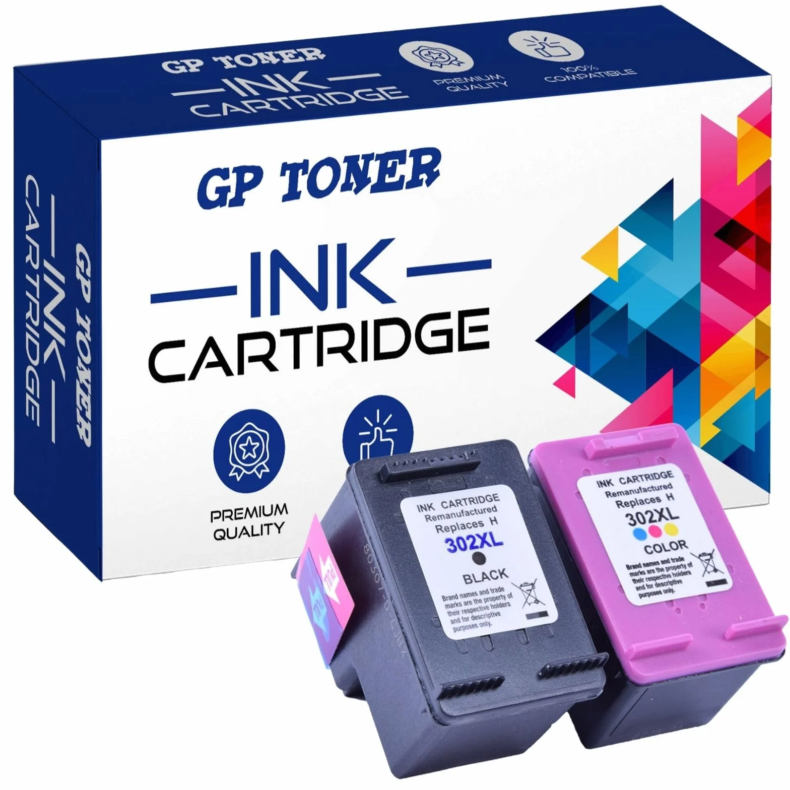 GP TONER Tusz zamiennik do HP 302 302XL do OfficeJet 3831 5230 5220 3833 4650 3830 DeskJet 3630 3636 1110 2130 Envy 4525 4520 4524 (302XL ZESTAW (Czarny + Kolor))