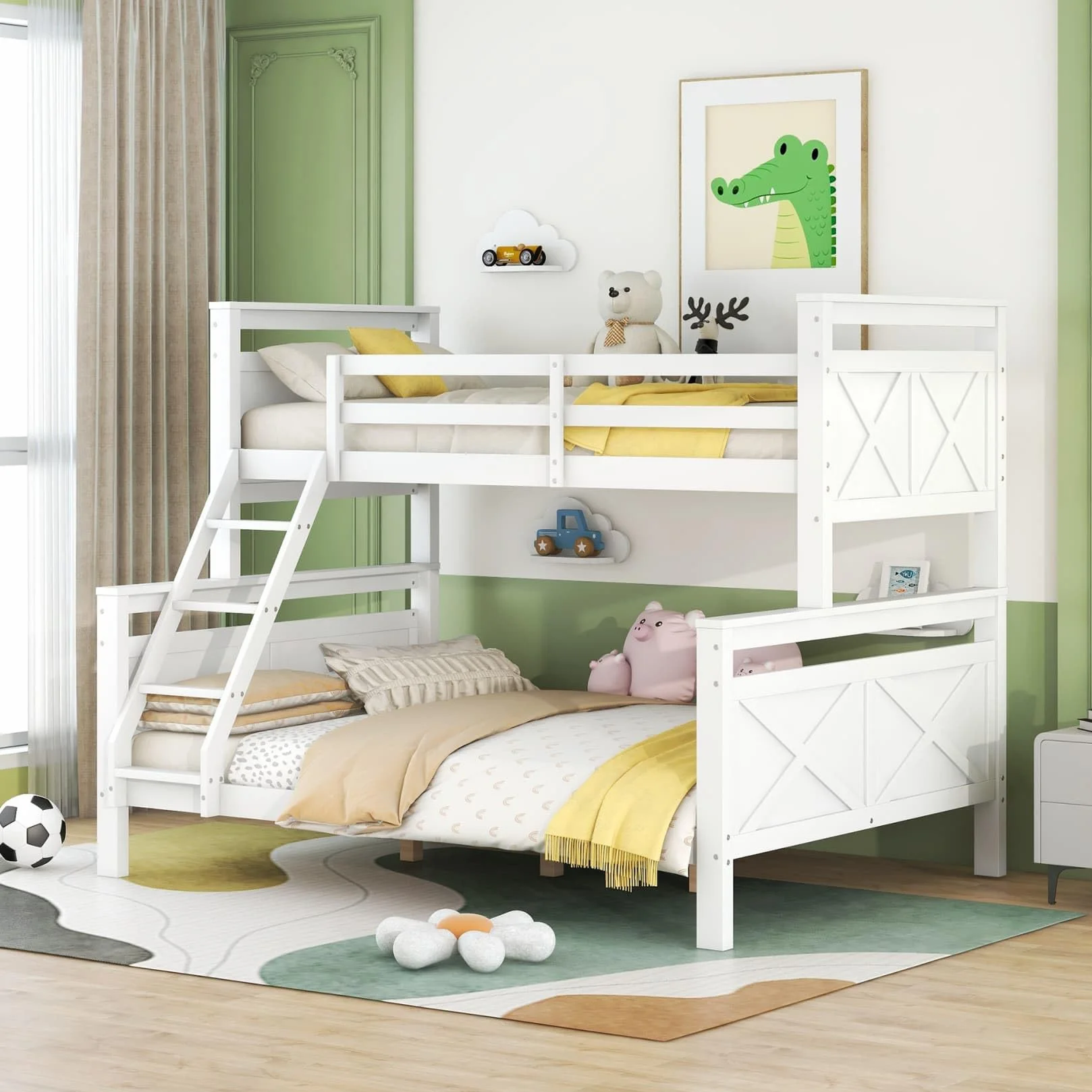 Lit Superposé 3 Places Convertible en 2 Lits,Lit Superposé Enfant 90x200 et 140x200 avec Barrière de lit Haute,Échelle Inclinée,Sommier à Lattes,pour Enfants Ados (Blanc)