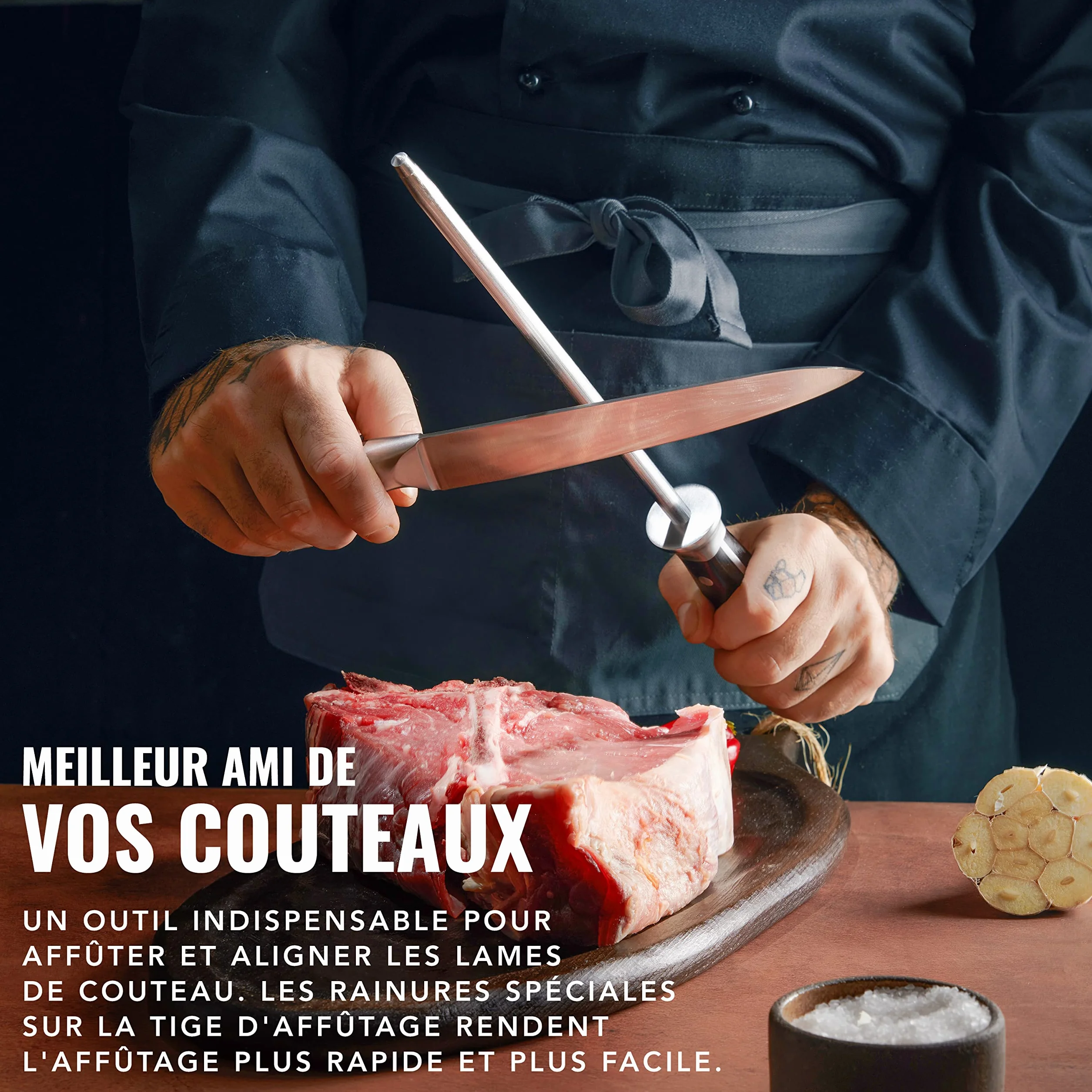 Cutluxe Fusil à Aiguiser 25.4cm Aiguiseur Professionnel Diamant Poignée Ergonomique pour Couteaux Chef Japonais Série Artisan