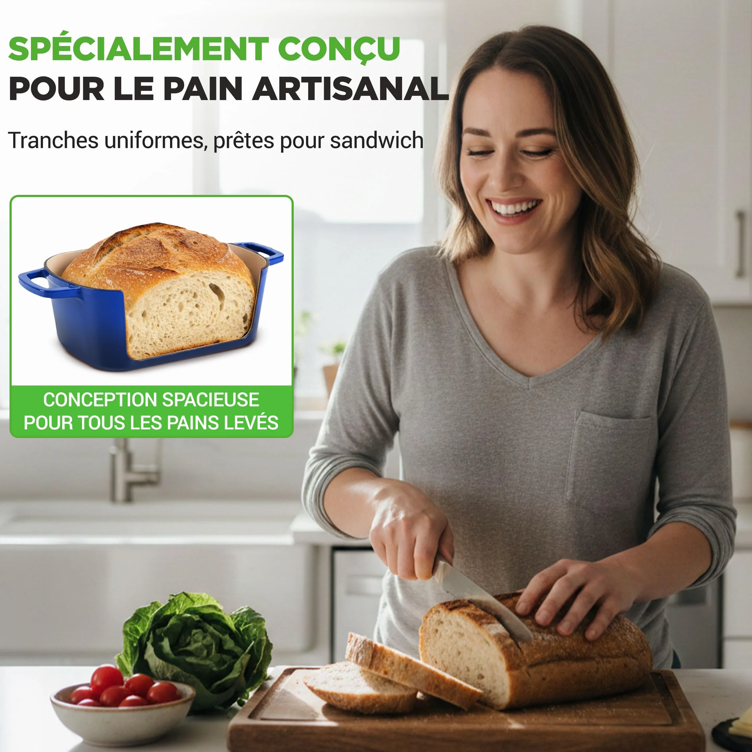 NutriChef Moule à Pain en Fonte Émaillée avec Couvercle – Cocotte Ovale Dutch Oven 2,7 L pour Pain au Levain, Pain Artisanal, Cuisson Vapeur, Rôtir, Mijoter, Four 260 °C, Gants Silicone