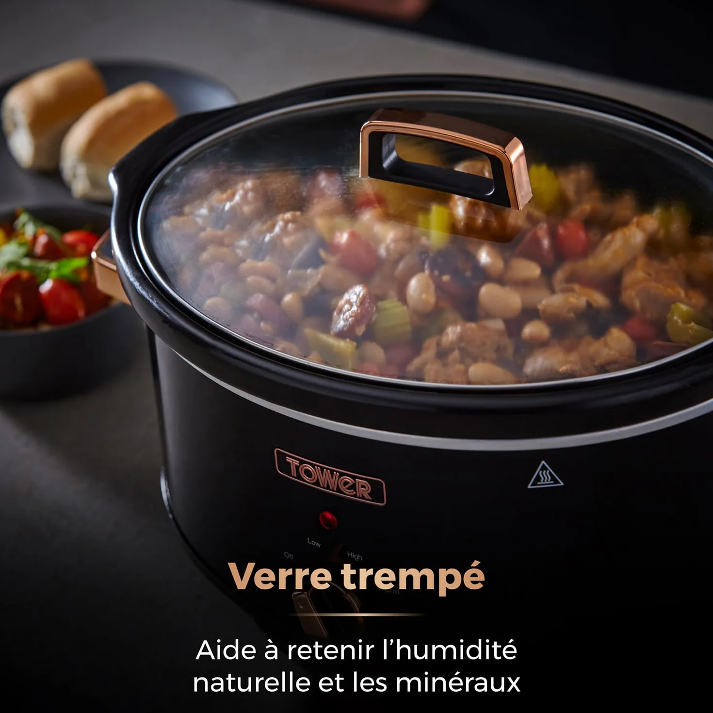 Tower T16019RG Infinity Mijoteuse Électrique - Mijoteuse - Poêle Électrique avec 3 Réglages de Chaleur et Fonction Maintien au Chaud - 6,5 L - 270 W - Noir et Or Rose