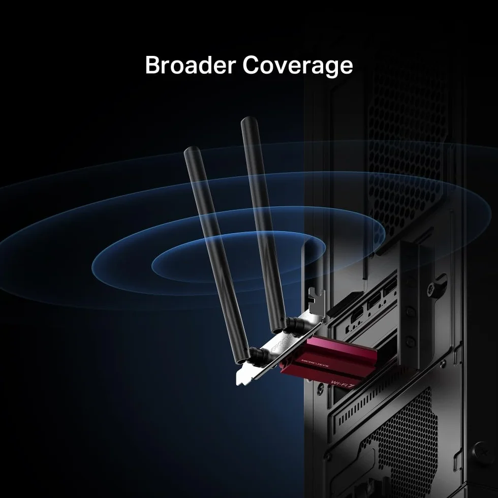 Mercusys Adapter TP-Link MA37BE PCIe BE6500Mbps Wi-Fi 7 Bluetooth 5.4, WPA3, MU-MIMO, OFDMA, karta WiFi PC, prędkość Tri-Band, szerszy zasięg, obsługuje Windows 11