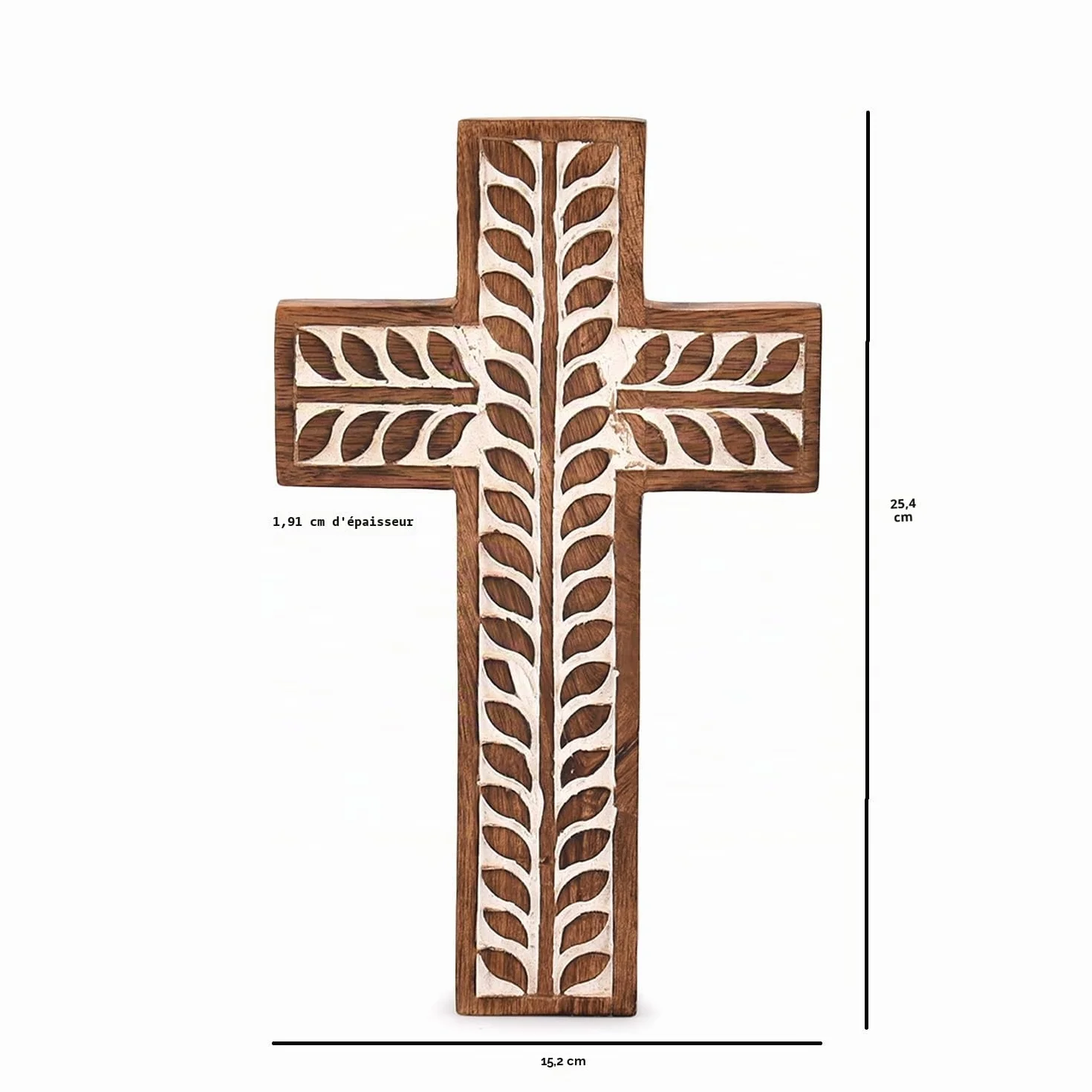 Croix Catholique Religieuse en Bois de Manguier Suspension Murale 25,4 cm x 15,24 cm x 1,90 cm