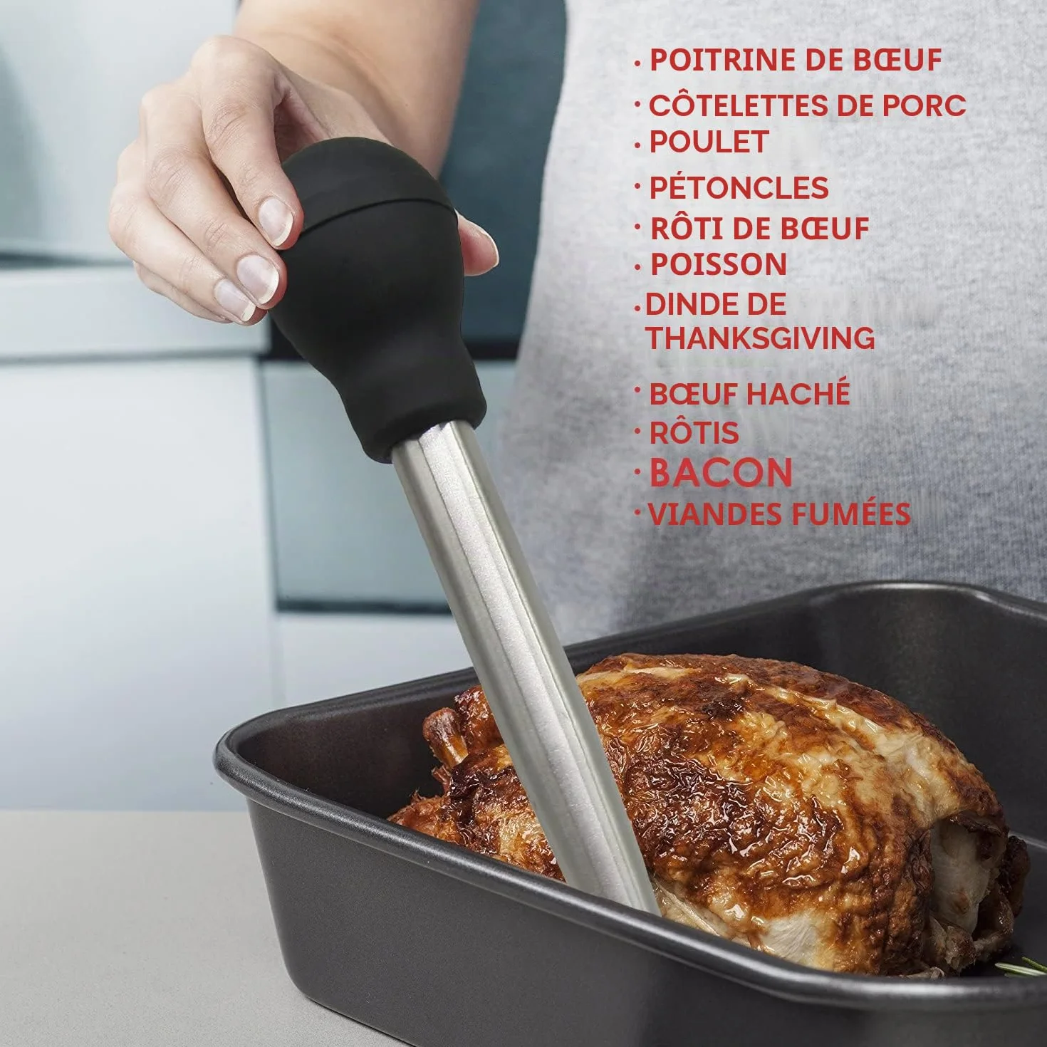 KAYCROWN Poire à jus en Acier Inoxydable Alimentaire avec Injecteur de Marinade