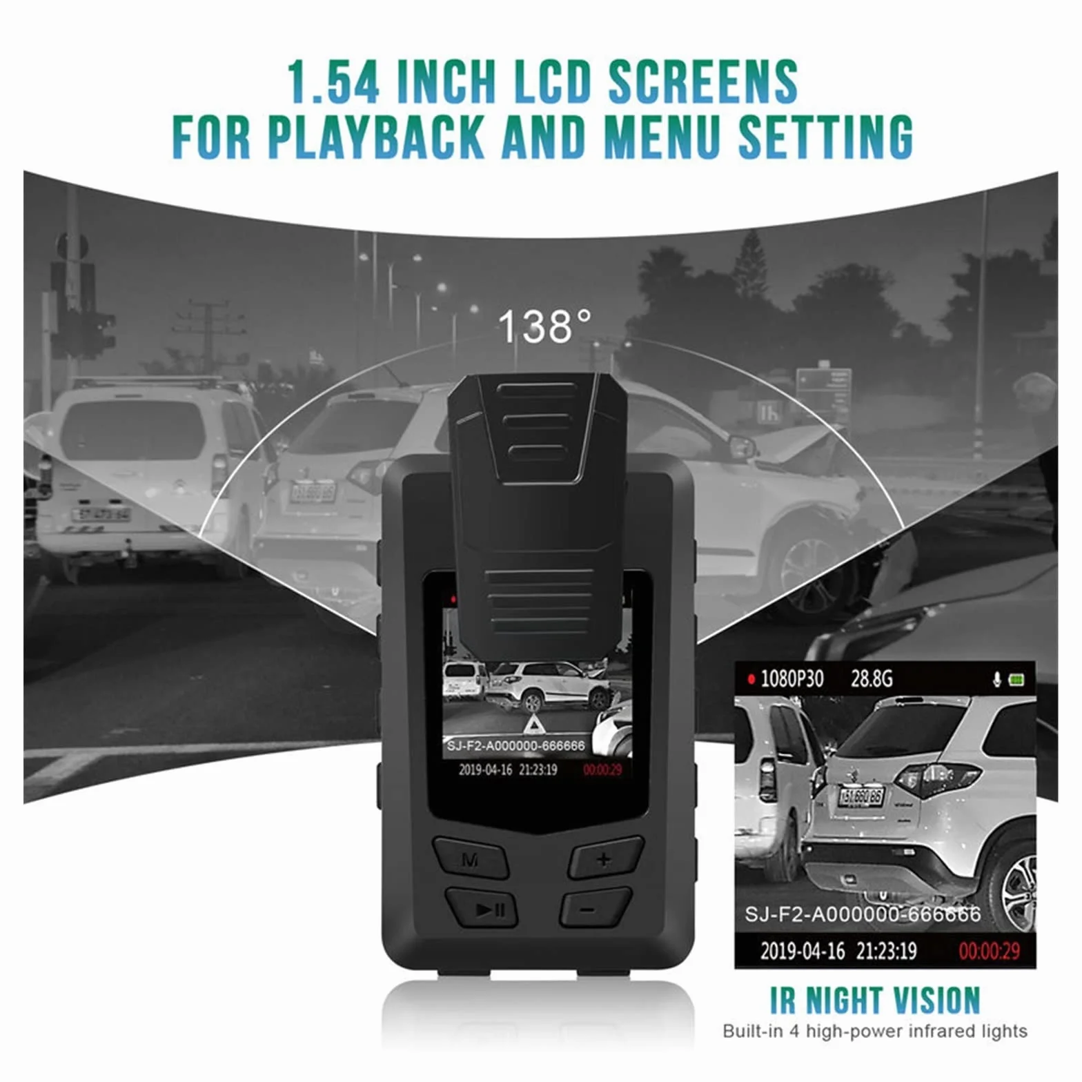 A23 Police Body Camera HD 1080P DVR Video Security Cam IR Night Vision Mini kamery z 14 H długi czas pracy na baterii nagrywania(With 64GB TF Card)