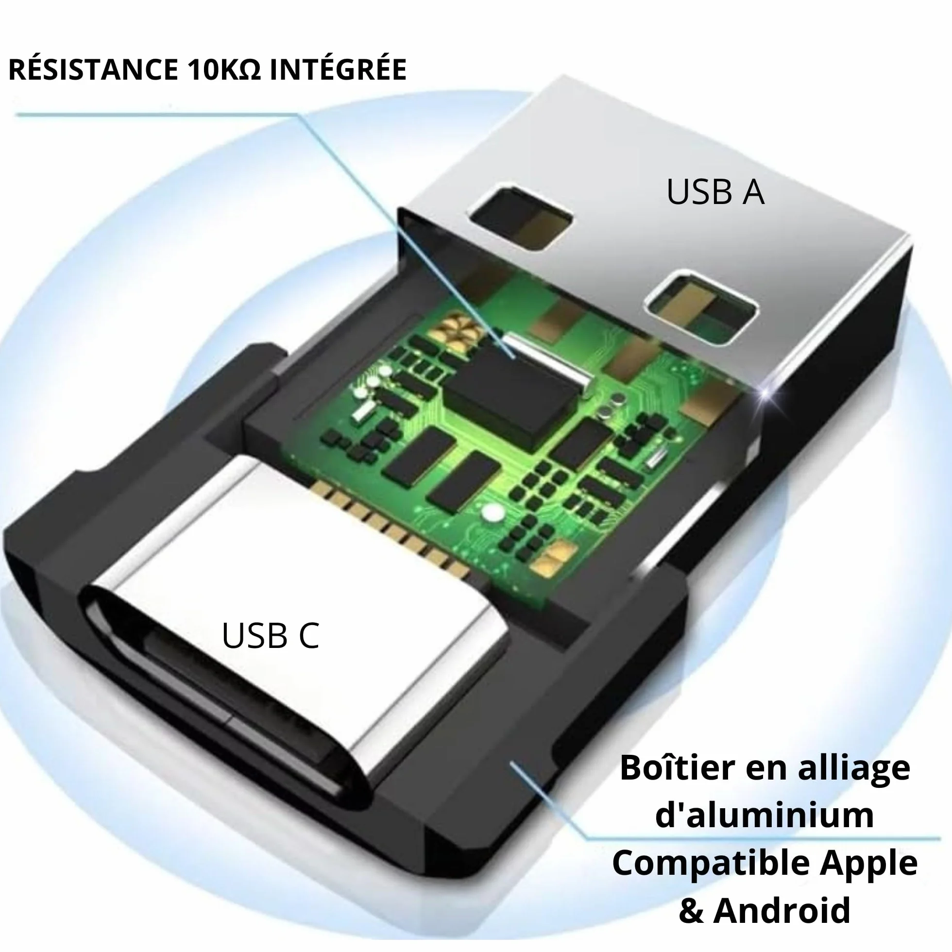 Adaptateur USB C vers USB Lot de 3 Type C Femelle vers USB A Mâle 480Mbps Aluminium Compatible iPhone 15/16 Samsung Galaxy Xiaomi PC MacBook Noir