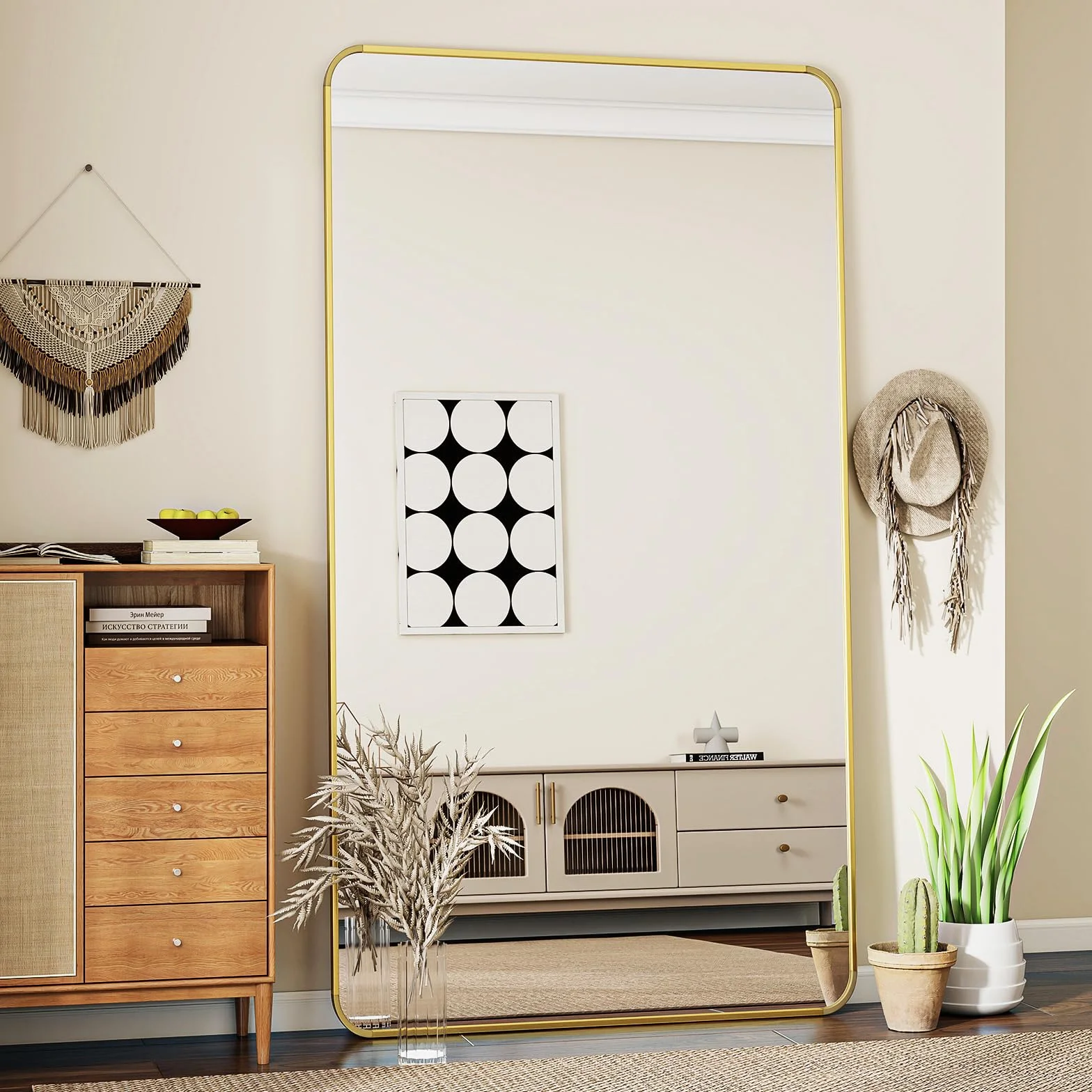 Koonmi Grand Miroir Vertical Pleine Longueur 76 x 171 cm sur Pied avec Support et Porte-manteau Mural pour Chambre