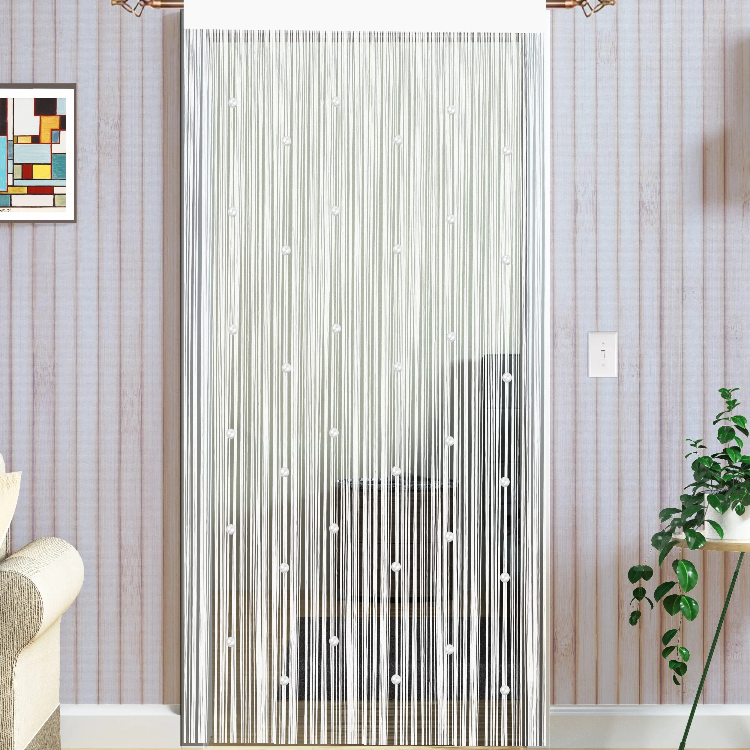 Rideau De Porte en Perles Anti Mouches Exterieur 90x200cm Blanc