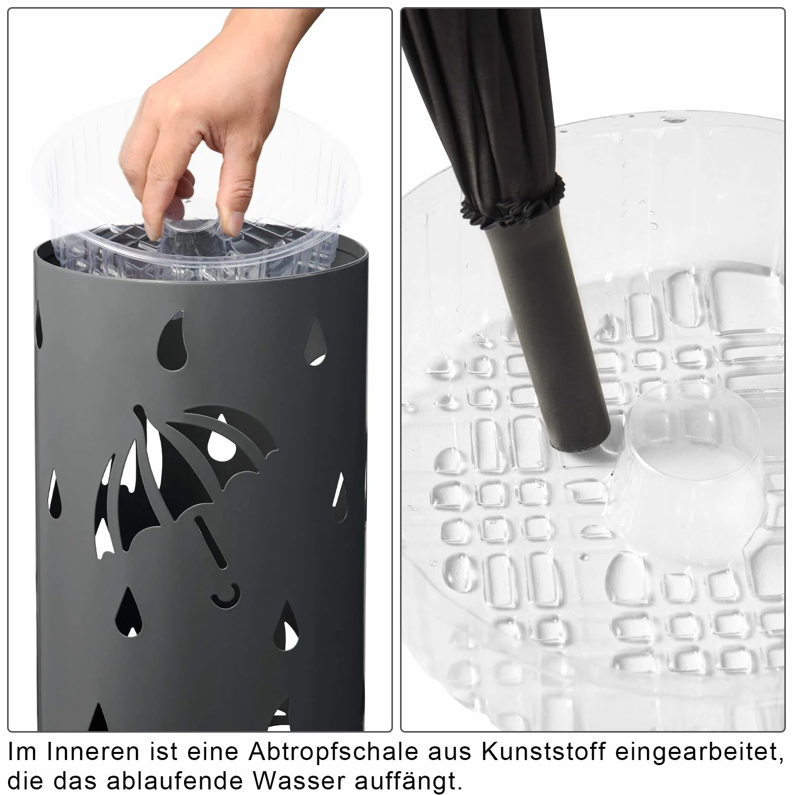 WOLTU Porte-Parapluie en Fer avec Bac d'Eau et Crochets 20x49 cm Anthracite SST01an