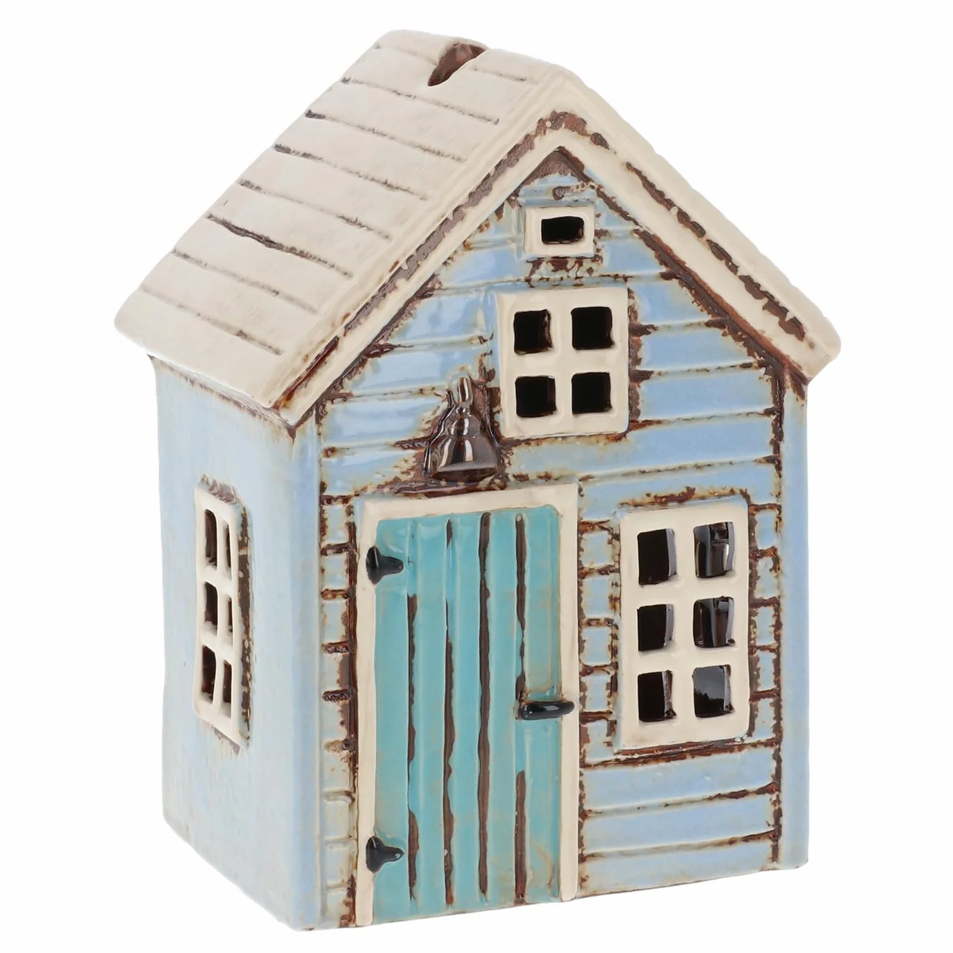 Shudehill Giftware Photophore en céramique Village Pottery Holiday House - Beau cadeau de pendaison de crémaillère, décoration d'intérieur, bougeoir (bleu)