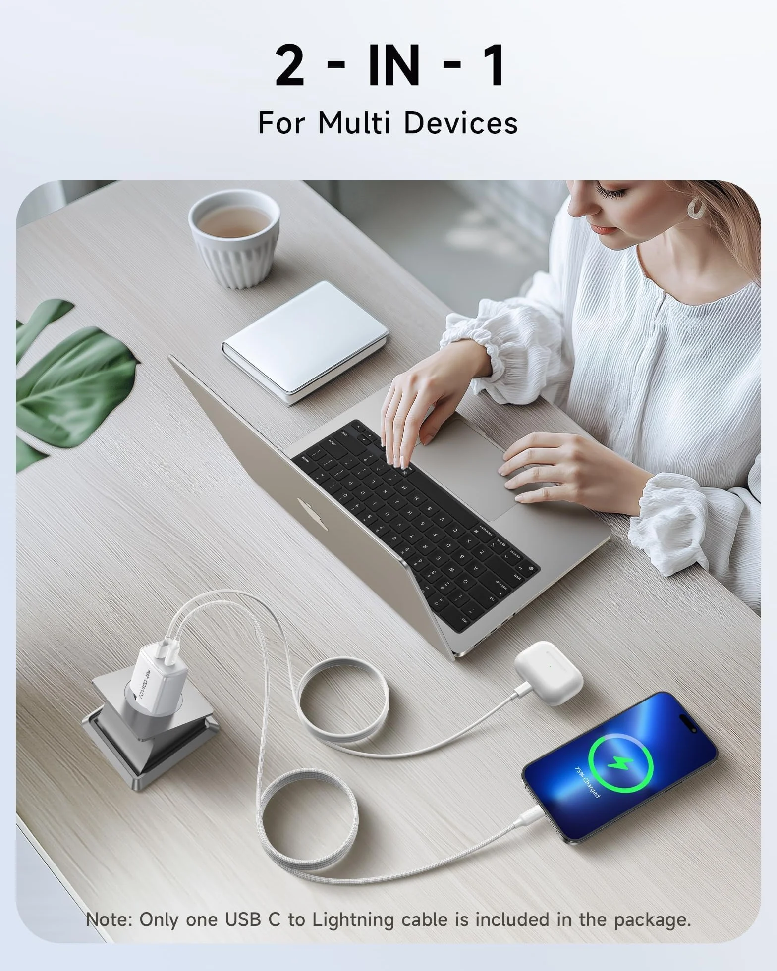 RAVIAD Kabel Do iPhone'a I Szybka Ładowarka Sieciowa [Certyfikat Mfi] Ładowarka 20W do iPhone'a, Kabel Usb-C Na Lightning 2M Z Zasilaczem Sieciowym do iPhone 14 Pro Max 13 Plus 12 11 Se X iPad